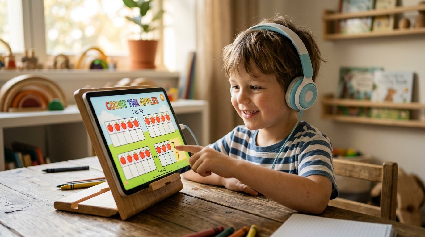 Child using educational tablet