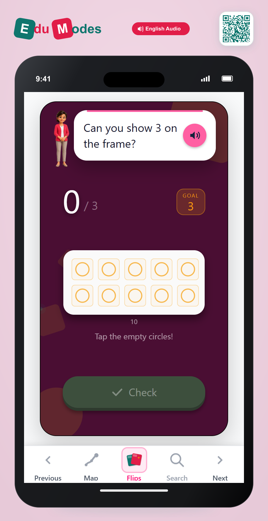Show numbers on ten frames up to 10 - Show 3 Stars - Interactive Learning Game Preview