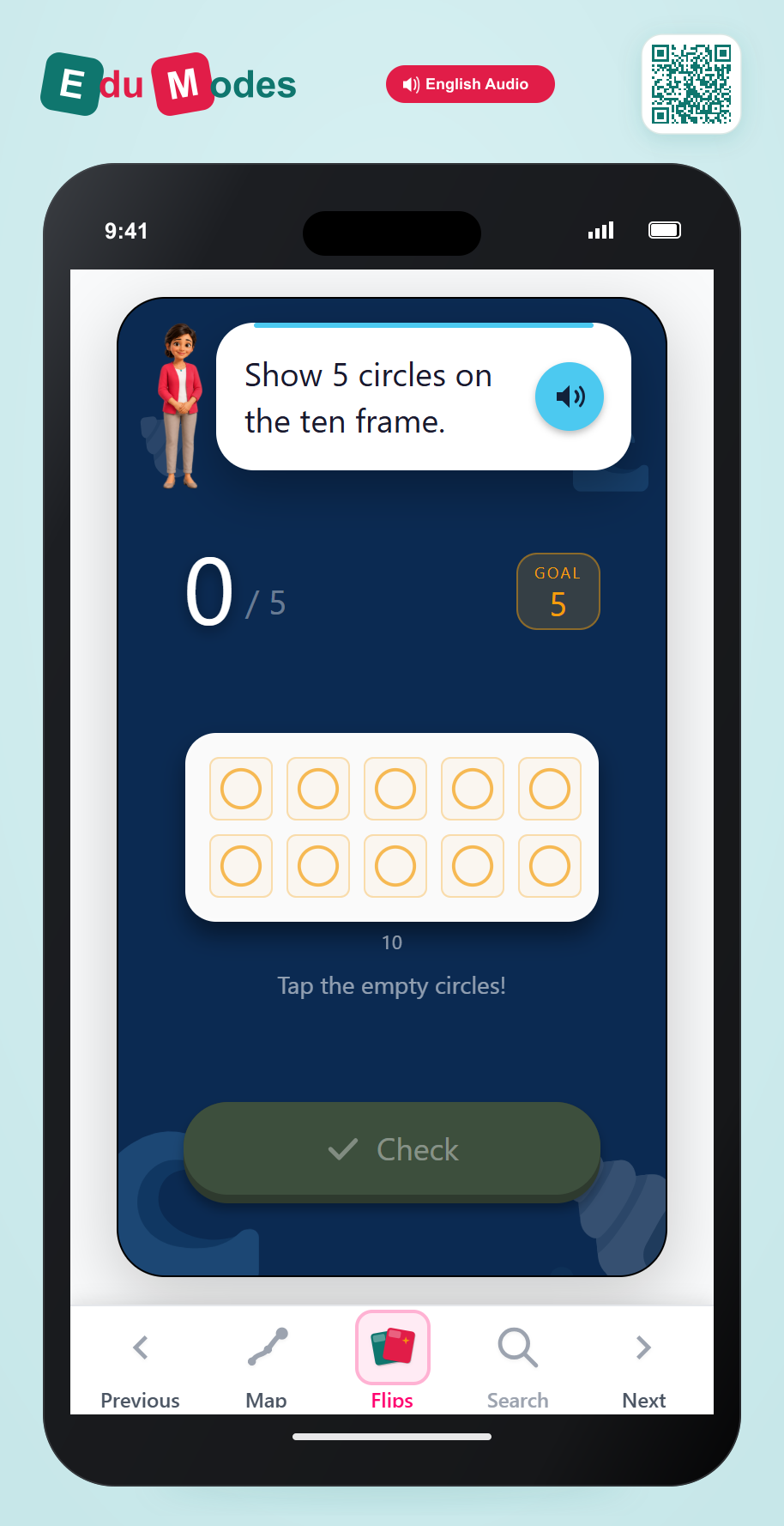 Show numbers on ten frames up to 10 - Show 5 Circles - Interactive Learning Game Preview