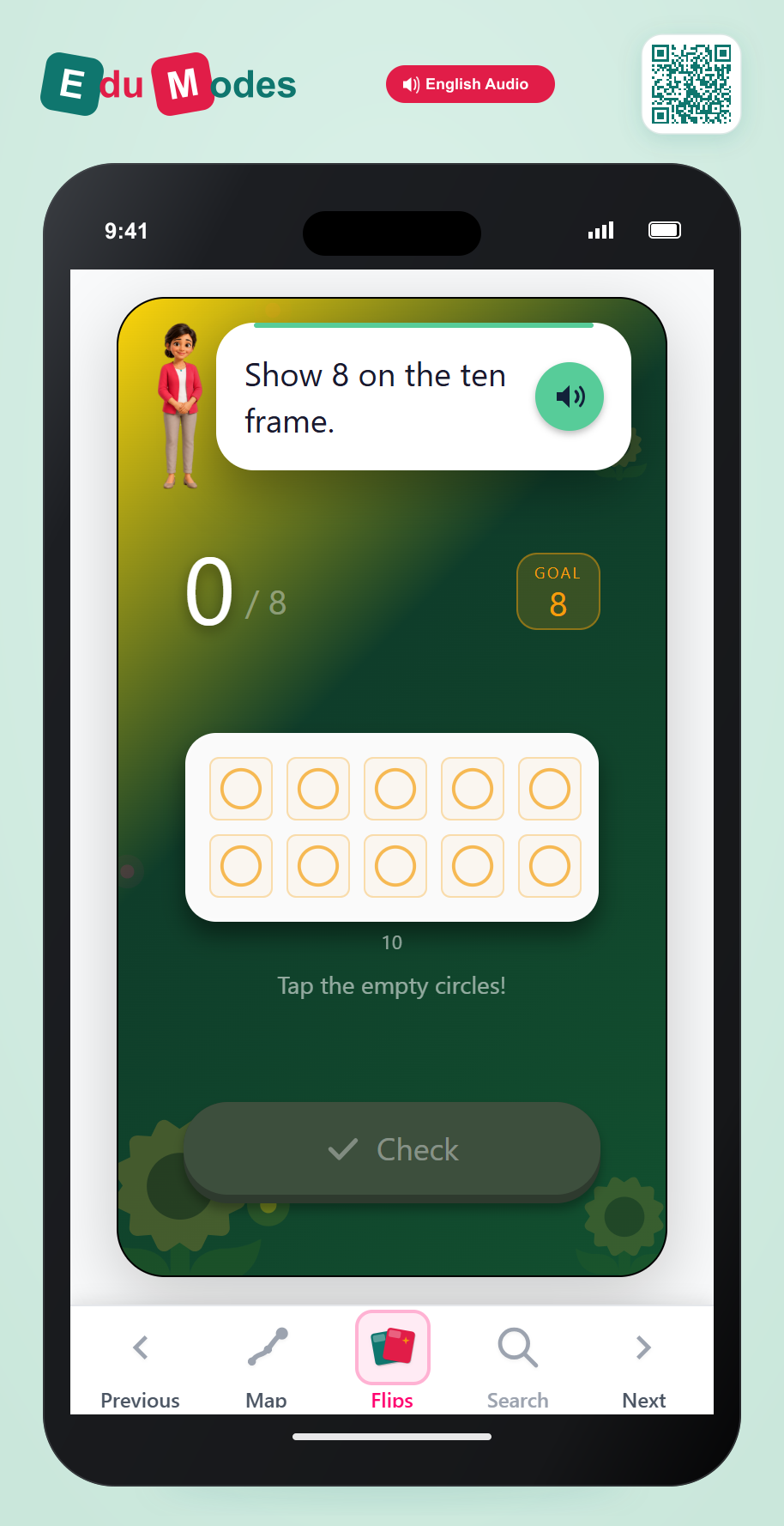 Show numbers on ten frames up to 10 - Show 8 Triangles - Interactive Learning Game Preview