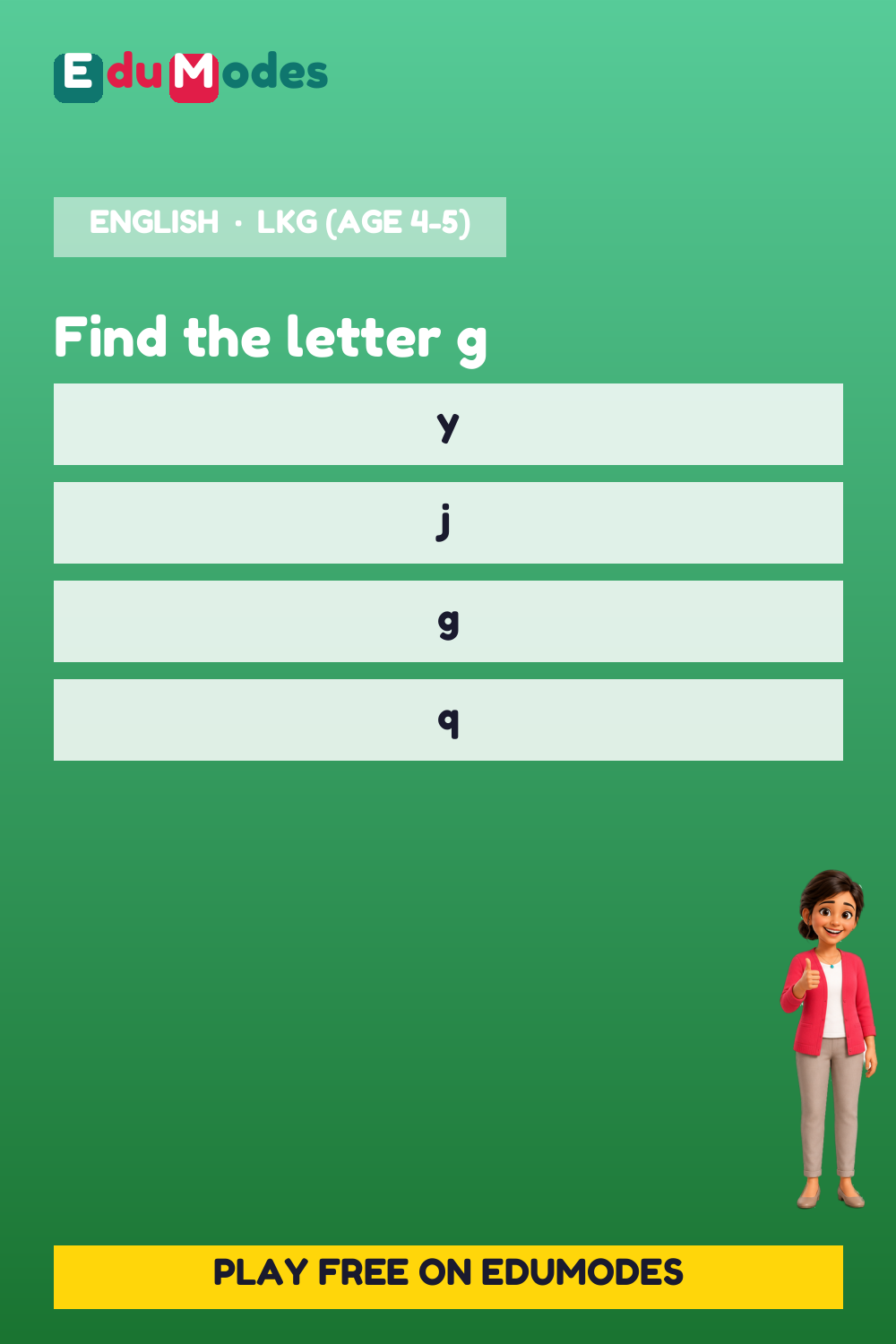 Frequently Confused Letters: g, y, j, q - Interactive Learning Game Preview