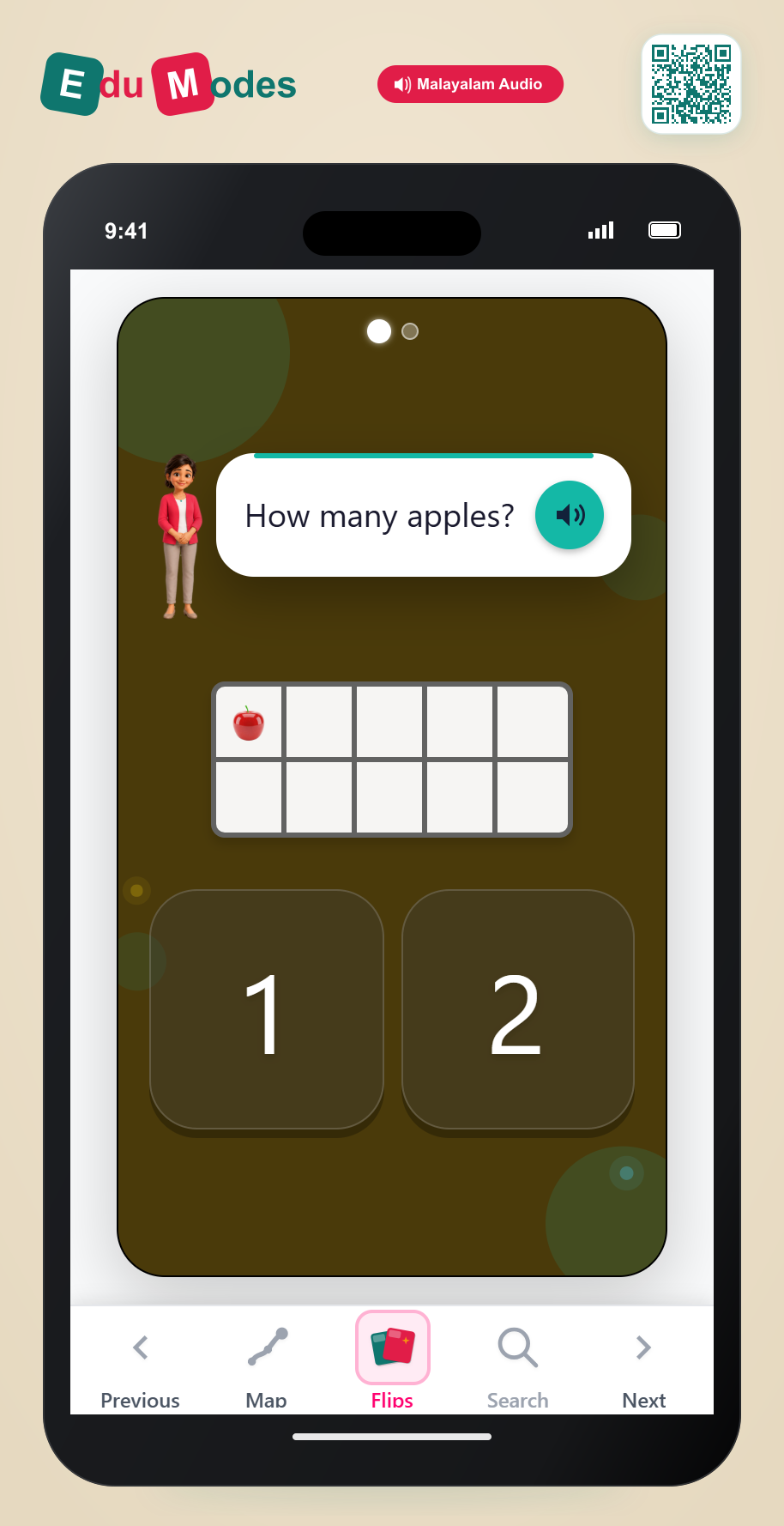 Count 1 and 2 Apples - Interactive Learning Game Preview