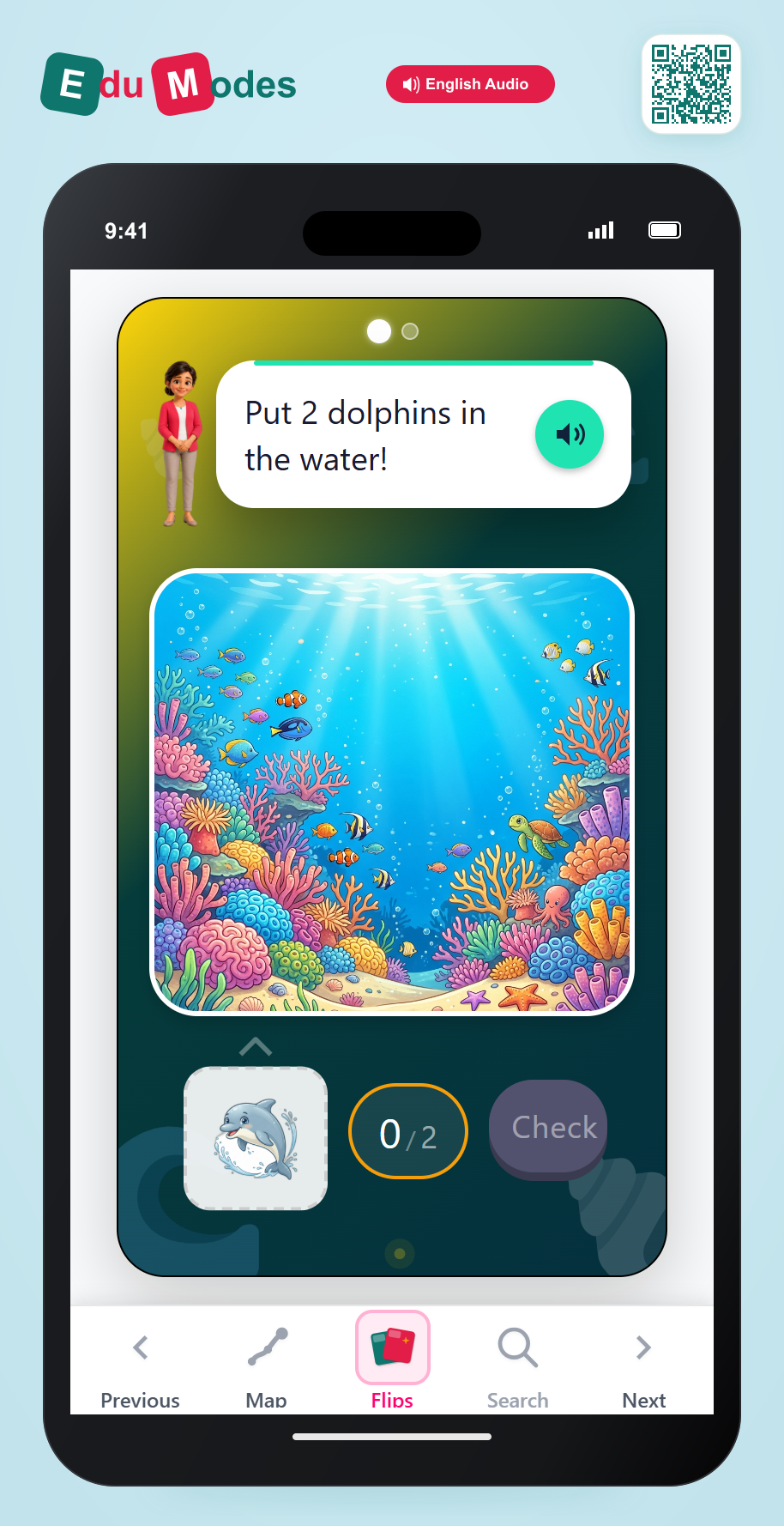 Drag 2 & 4 dolphins - Interactive Learning Game Preview