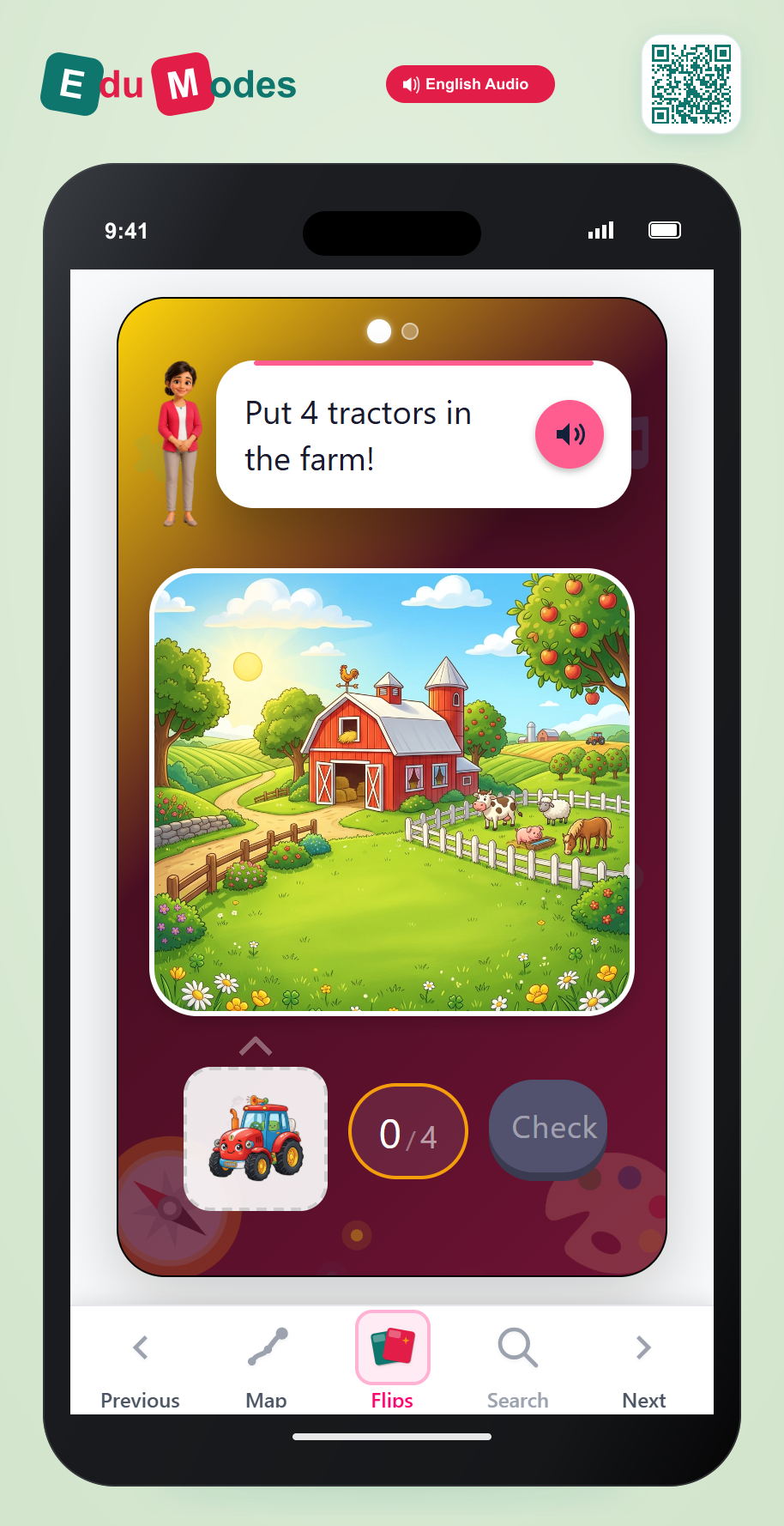 Drag 4 & 2 tractors - Interactive Learning Game Preview