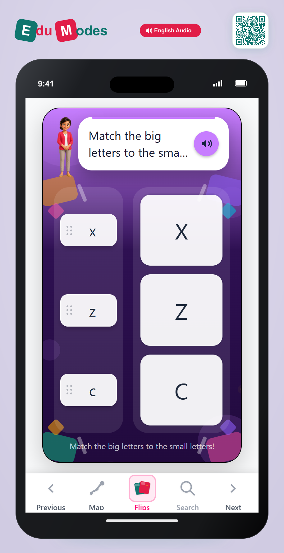 UKG Lowercase Letter Match: x, z, c - Interactive Learning Game Preview