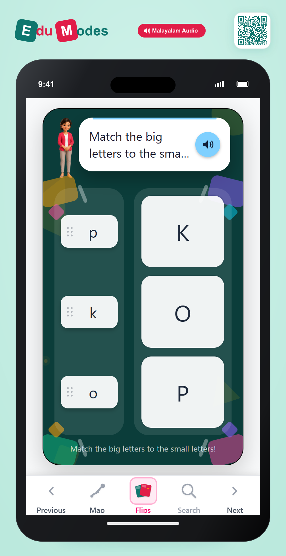 UKG Lowercase Letter Match: k, o, p - Interactive Learning Game Preview