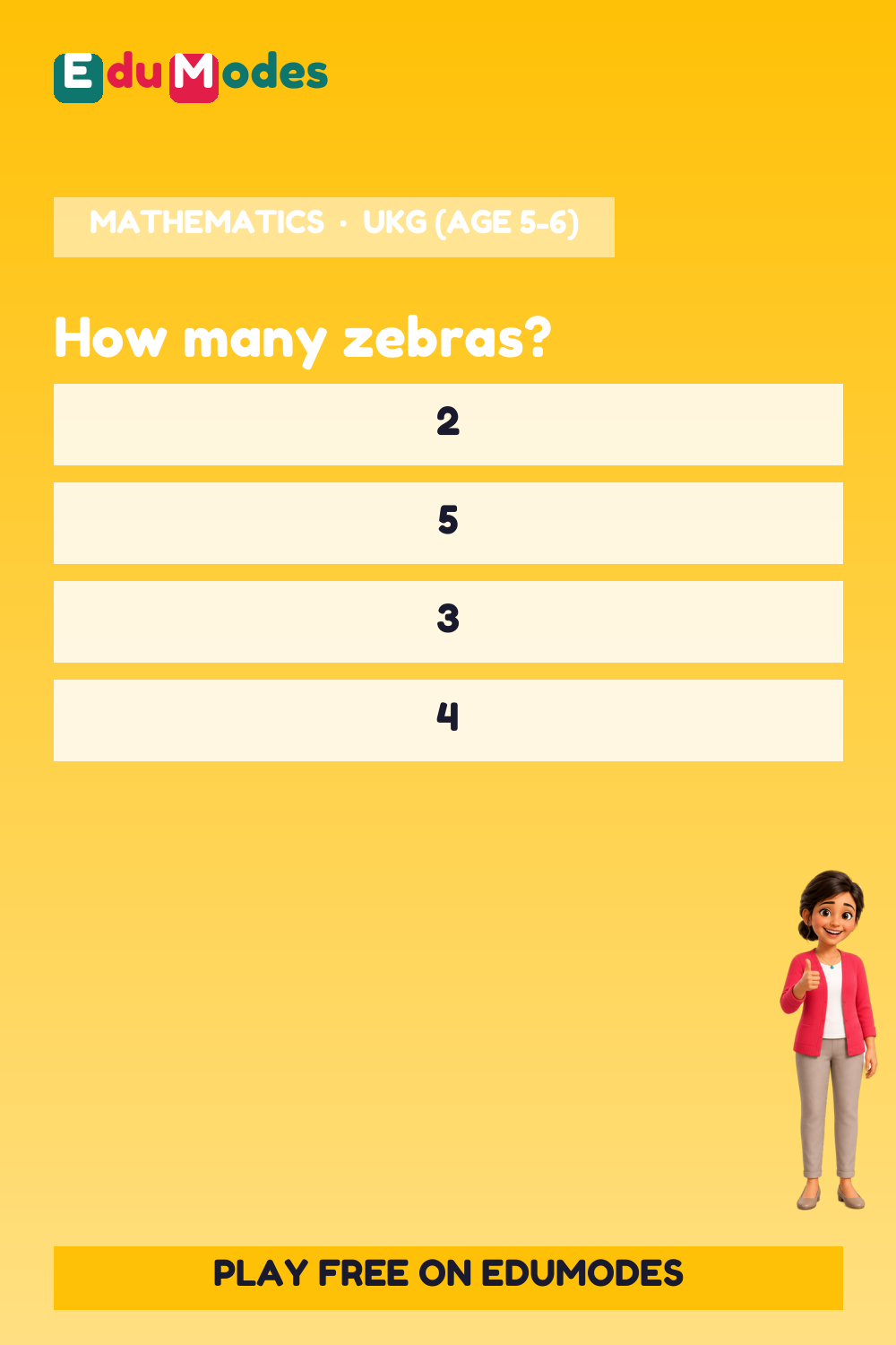 Count 5 Zebras (Sequential Practice) - Interactive Learning Game Preview