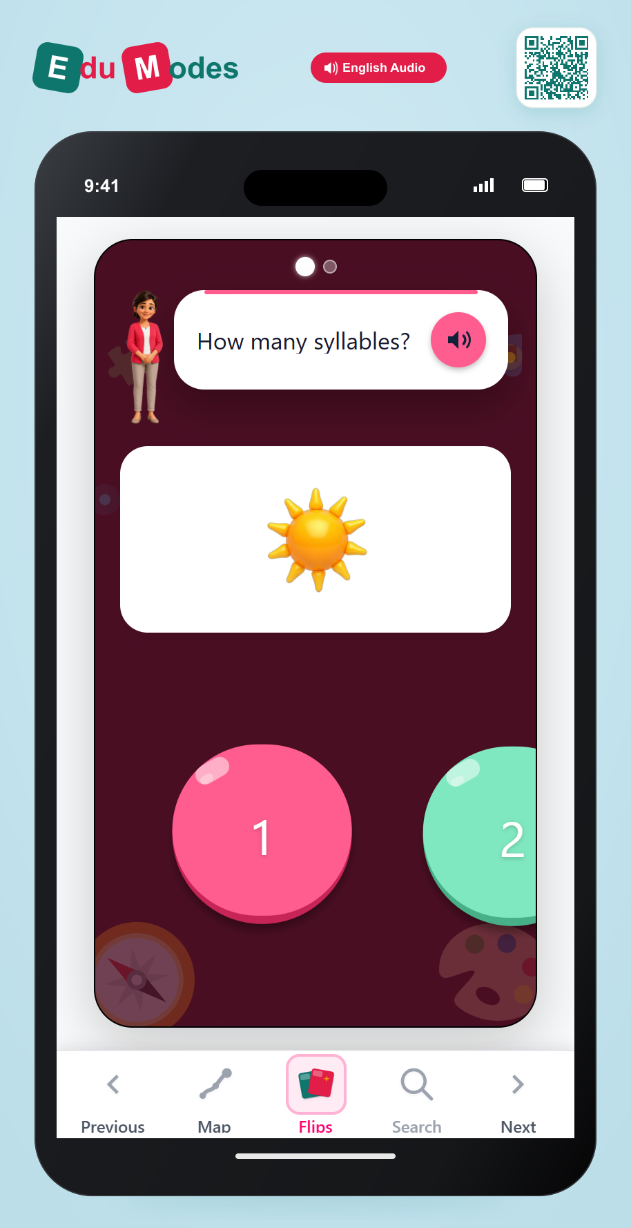 Syllables 1 vs 2 - Sun and Monkey - Interactive Learning Game Preview