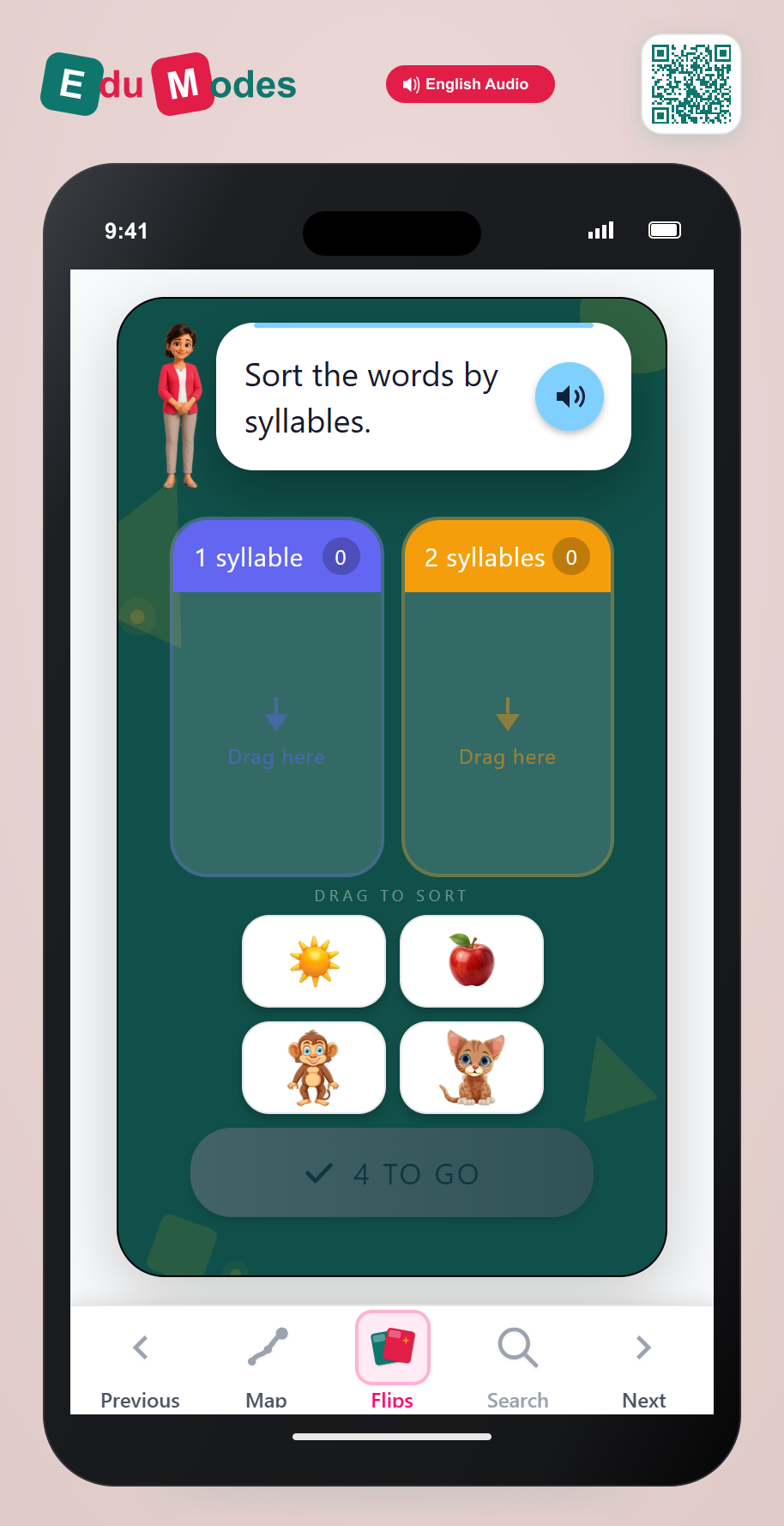 Sort Syllables - 1 vs 2 (Easy) - Interactive Learning Game Preview