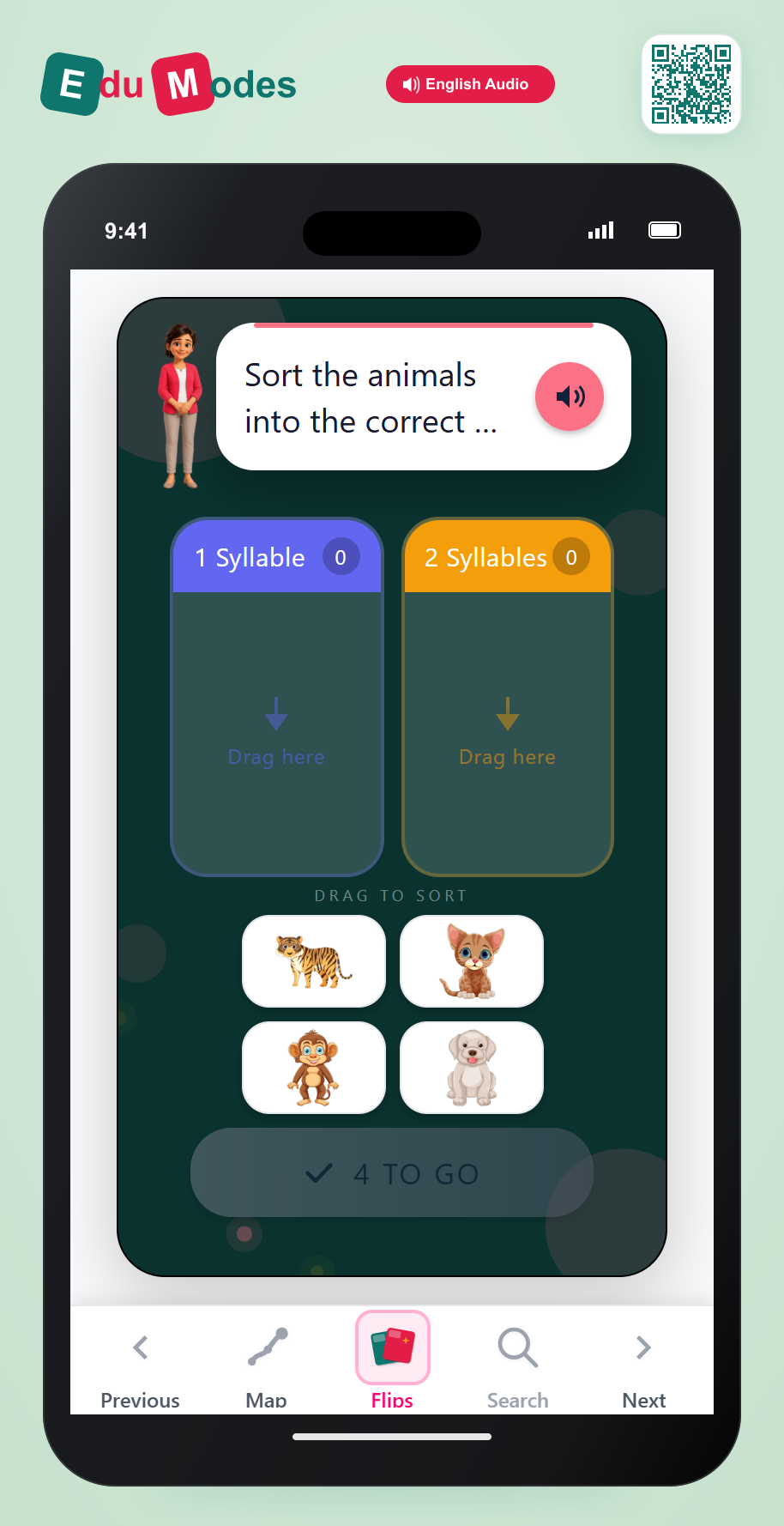 Sort Animals by 1 and 2 Syllables - Interactive Learning Game Preview