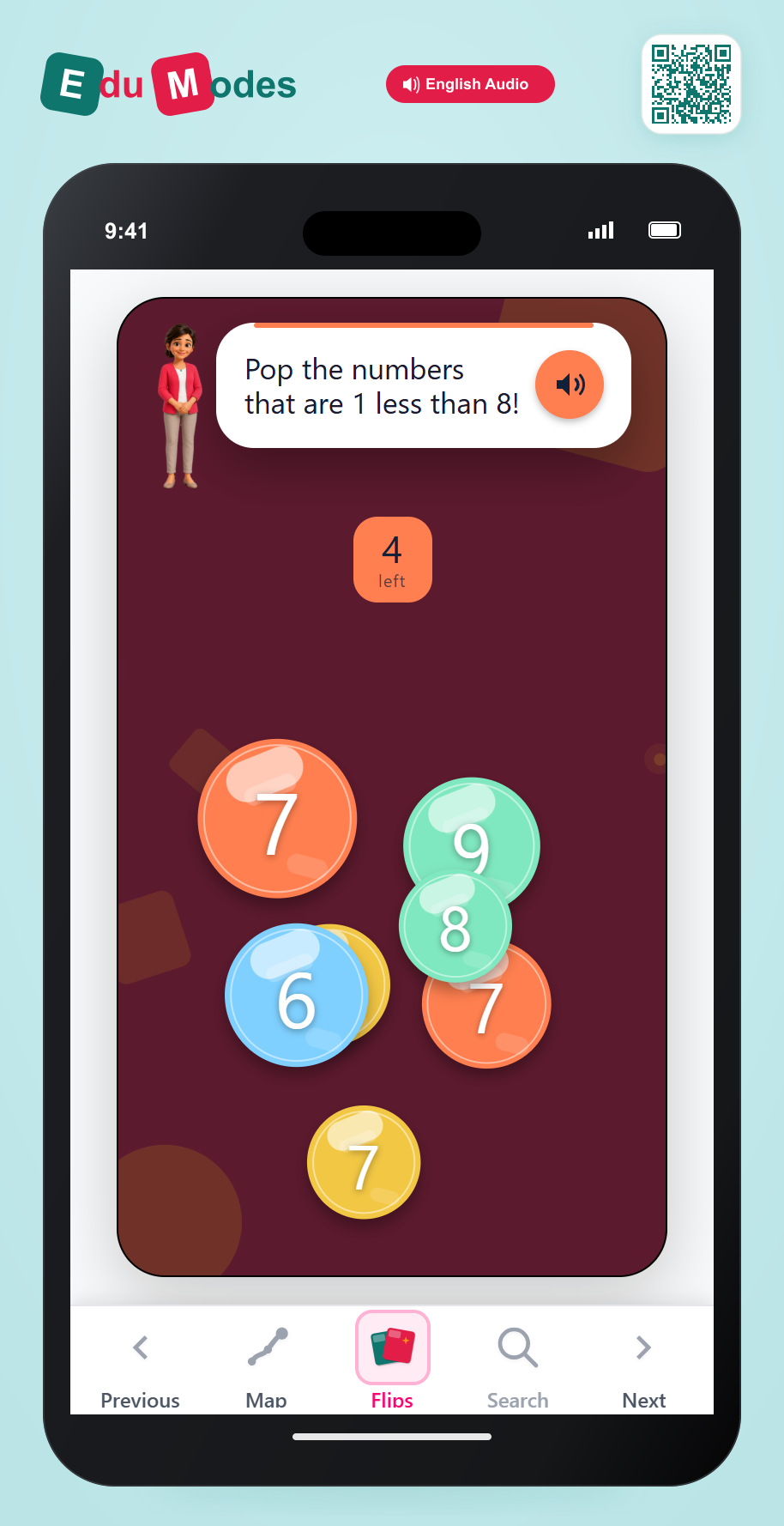Pop 1 less than 8 - Interactive Learning Game Preview