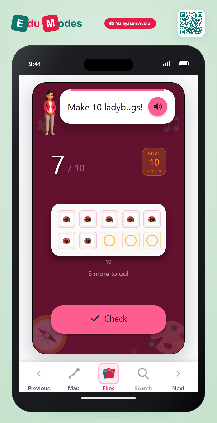 Count to fill a ten frame - Flip 3 (Malayalam) - Interactive Learning Game Preview