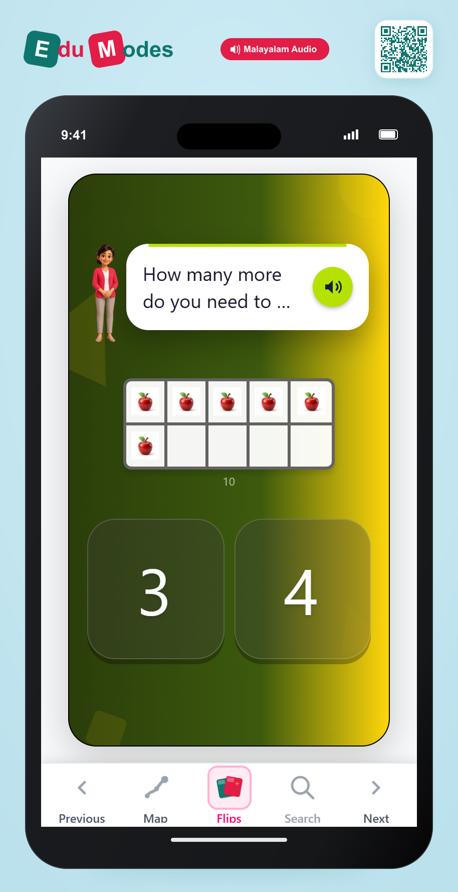 Count to fill a ten frame - Flip 4 (Malayalam) - Interactive Learning Game Preview