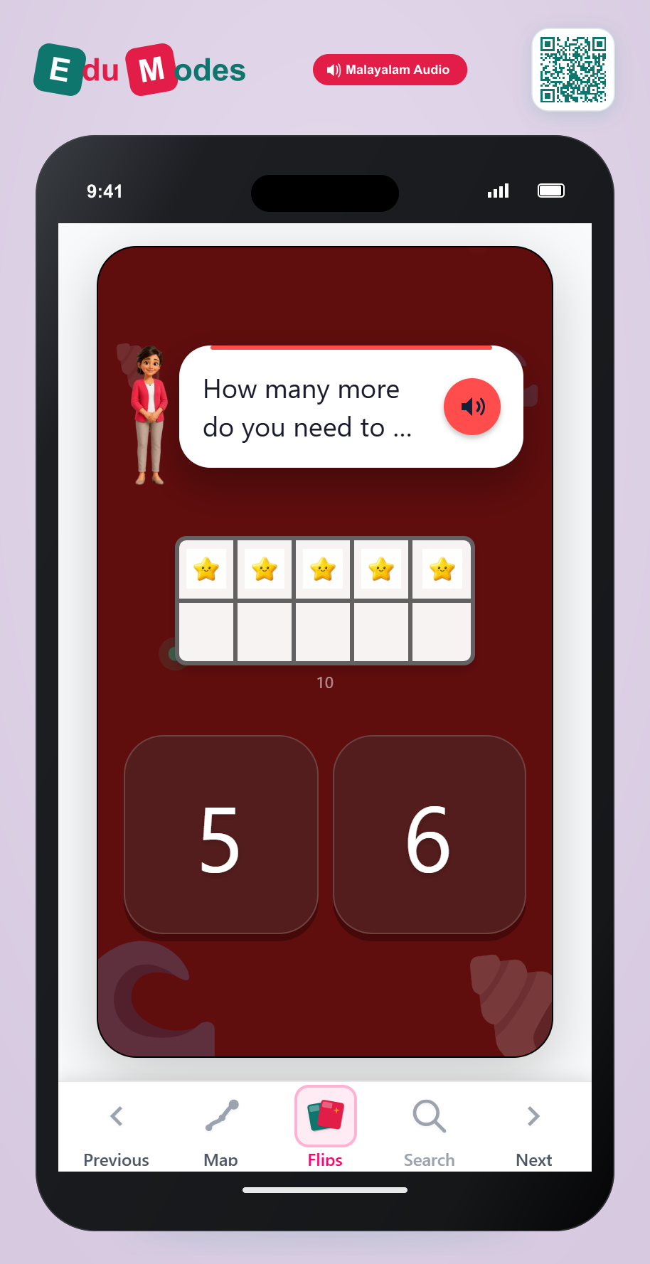 Count to fill a ten frame - Flip 5 (Malayalam) - Interactive Learning Game Preview