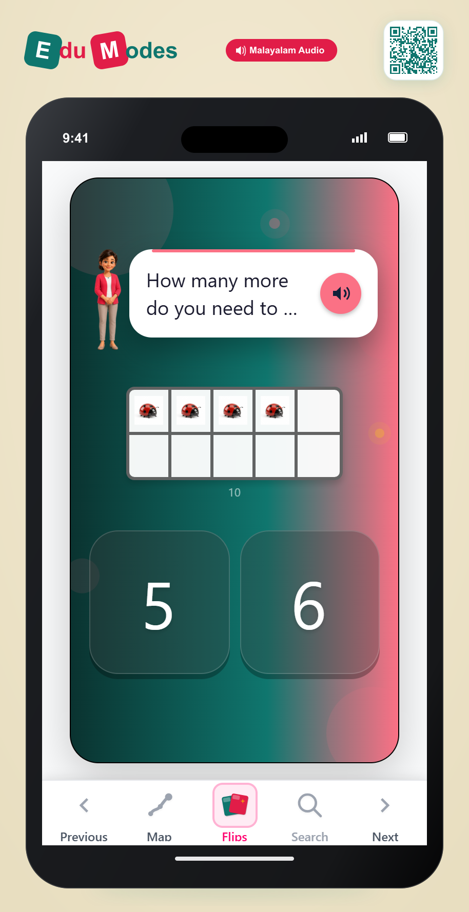 Count to fill a ten frame - Flip 6 (Malayalam) - Interactive Learning Game Preview