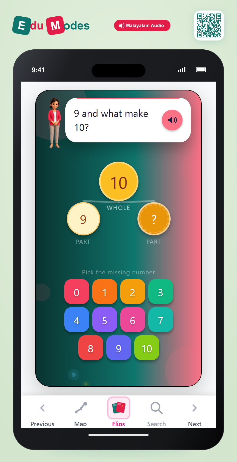 Count to fill a ten frame - Flip 9 (Malayalam) - Interactive Learning Game Preview