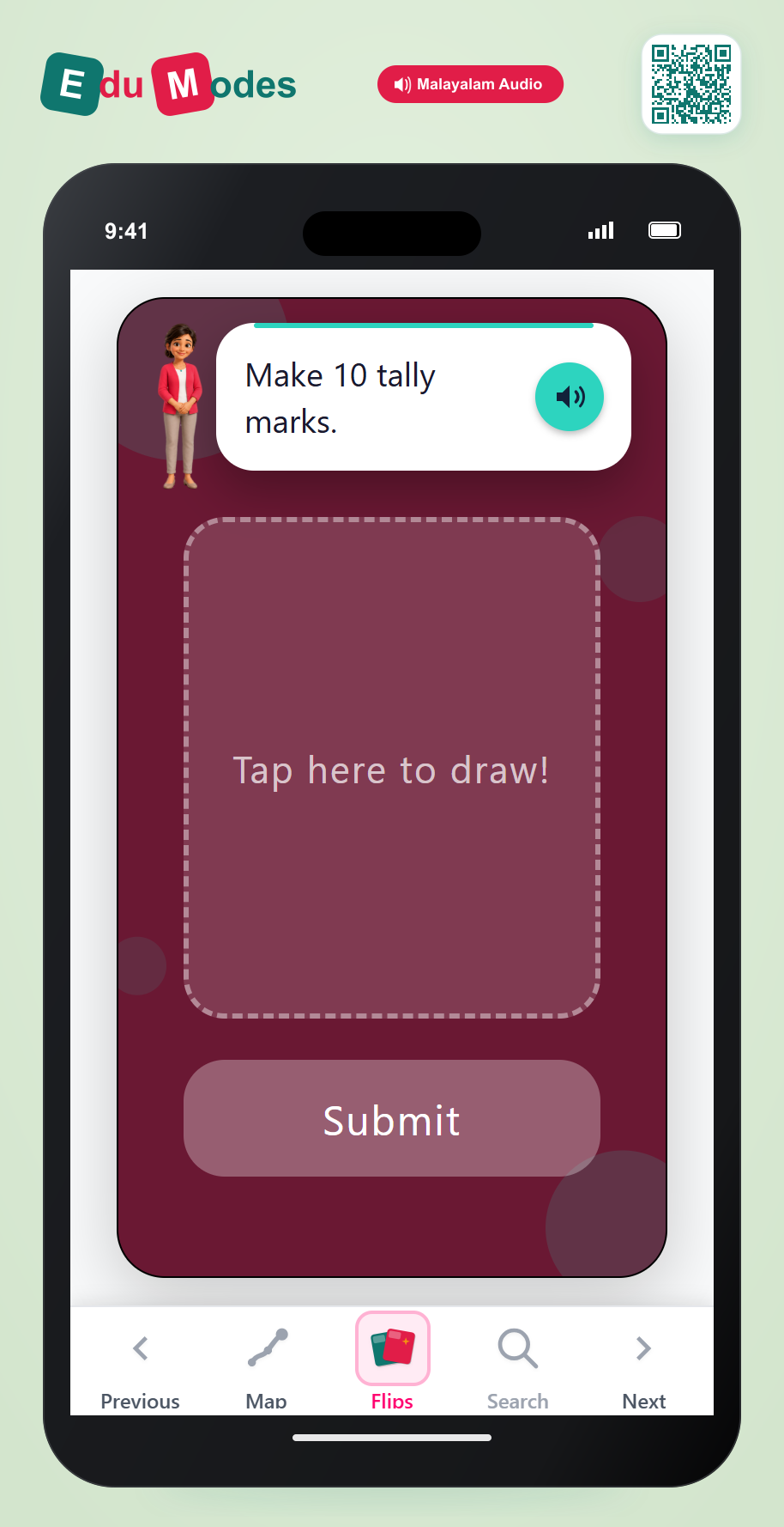 Tally marks - up to 10 - Flip 8 (Malayalam) - Interactive Learning Game Preview