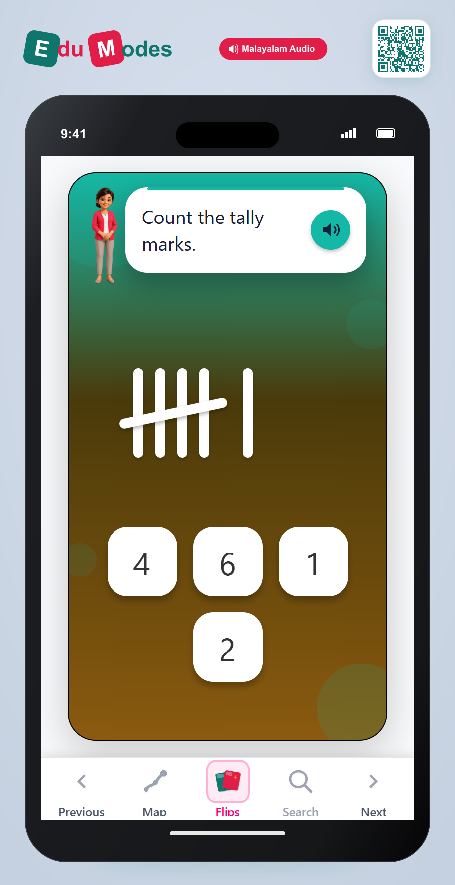 Tally marks - up to 10 - Flip 9 (Malayalam) - Interactive Learning Game Preview
