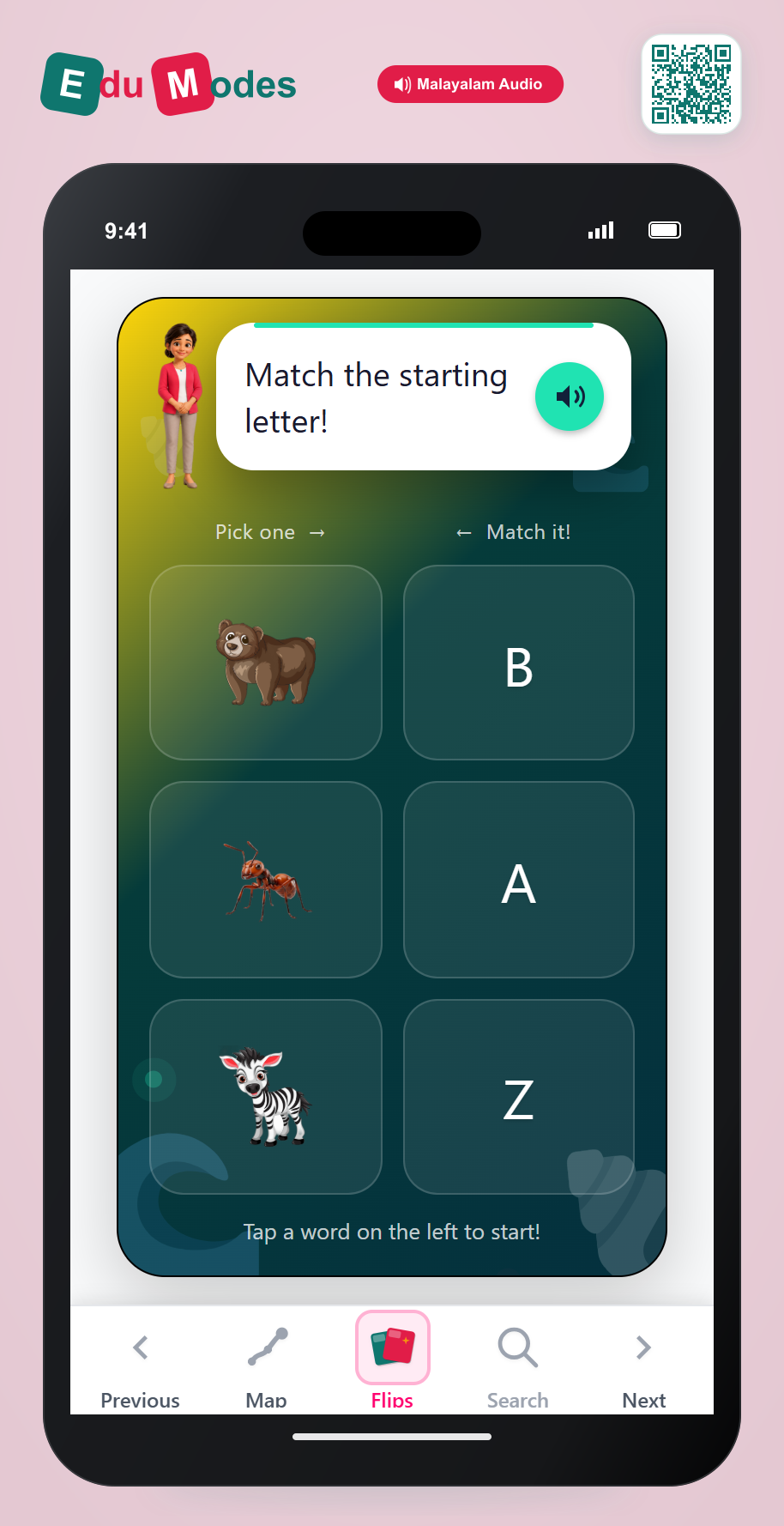 Z, A, B - Matching (Malayalam) - Interactive Learning Game Preview