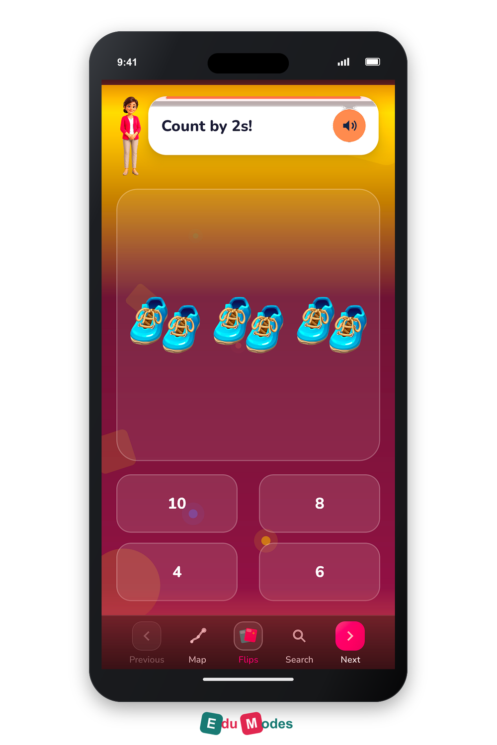 Count by 2s - 3 pair of shoess - Interactive Learning Game Preview