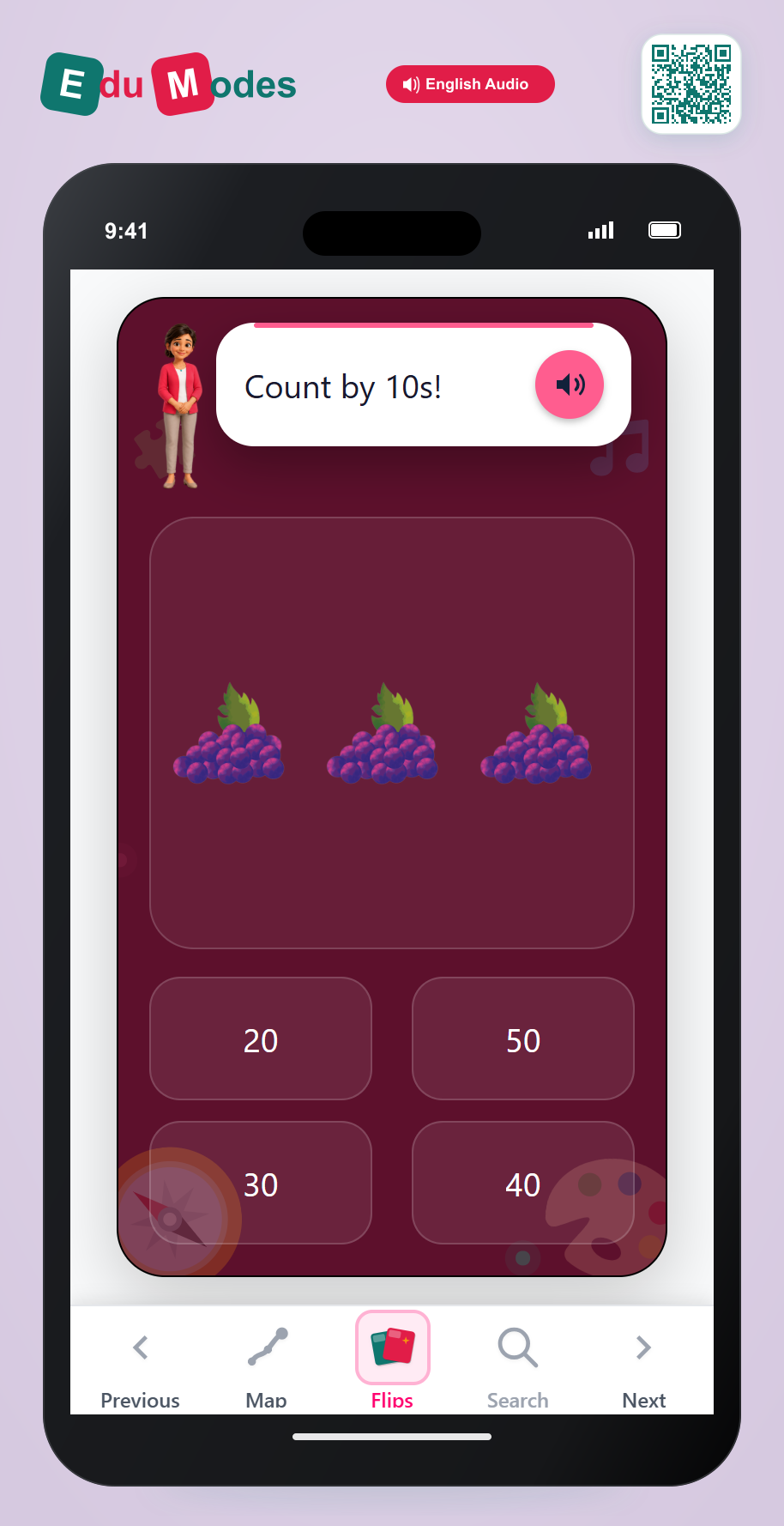 Count by 10s - 3 bunch of grapess - Interactive Learning Game Preview
