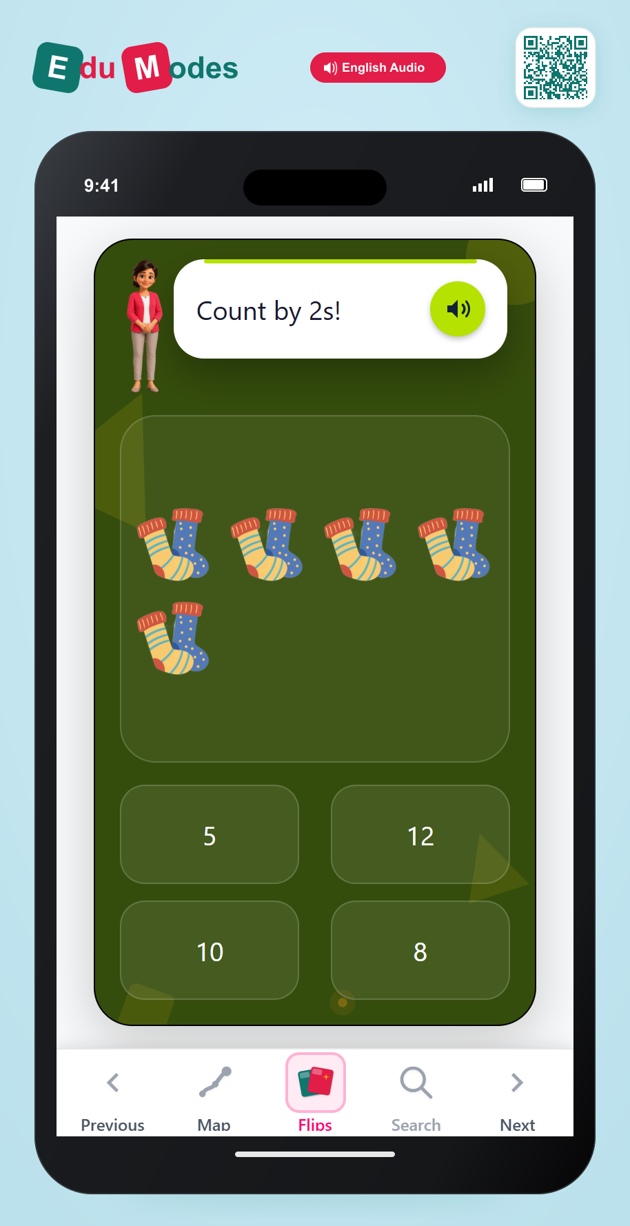 Count by 2s - 5 pair of sockss - Interactive Learning Game Preview