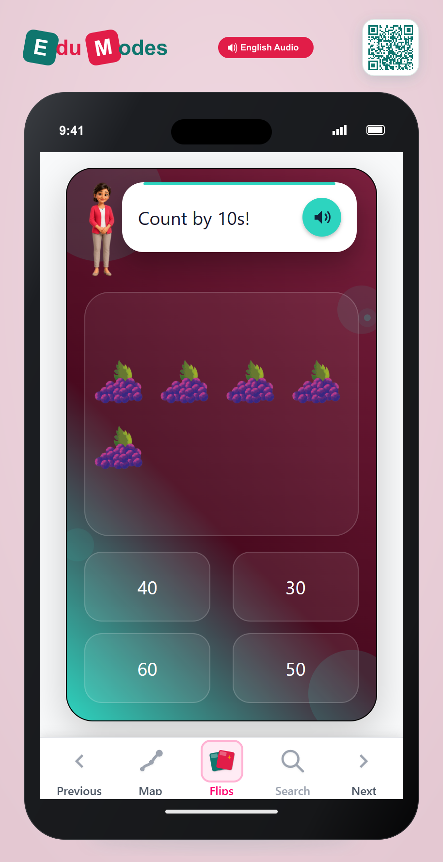 Count by 10s - 5 bunch of grapess - Interactive Learning Game Preview