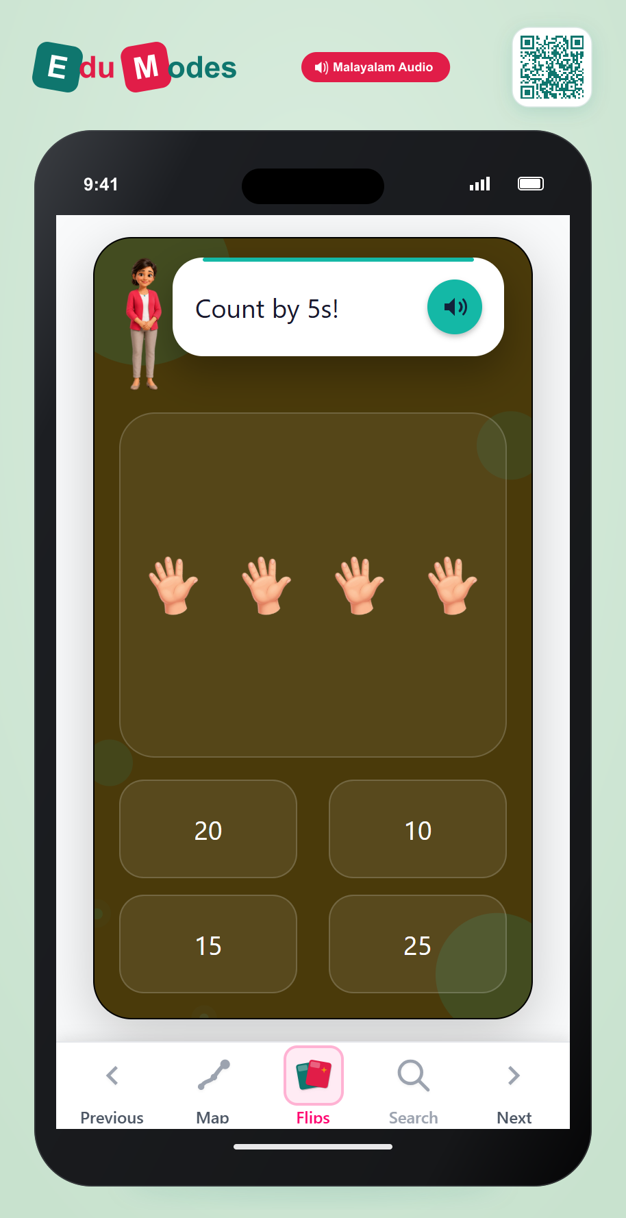 Count by 5s - 4 hands (Malayalam) - Interactive Learning Game Preview
