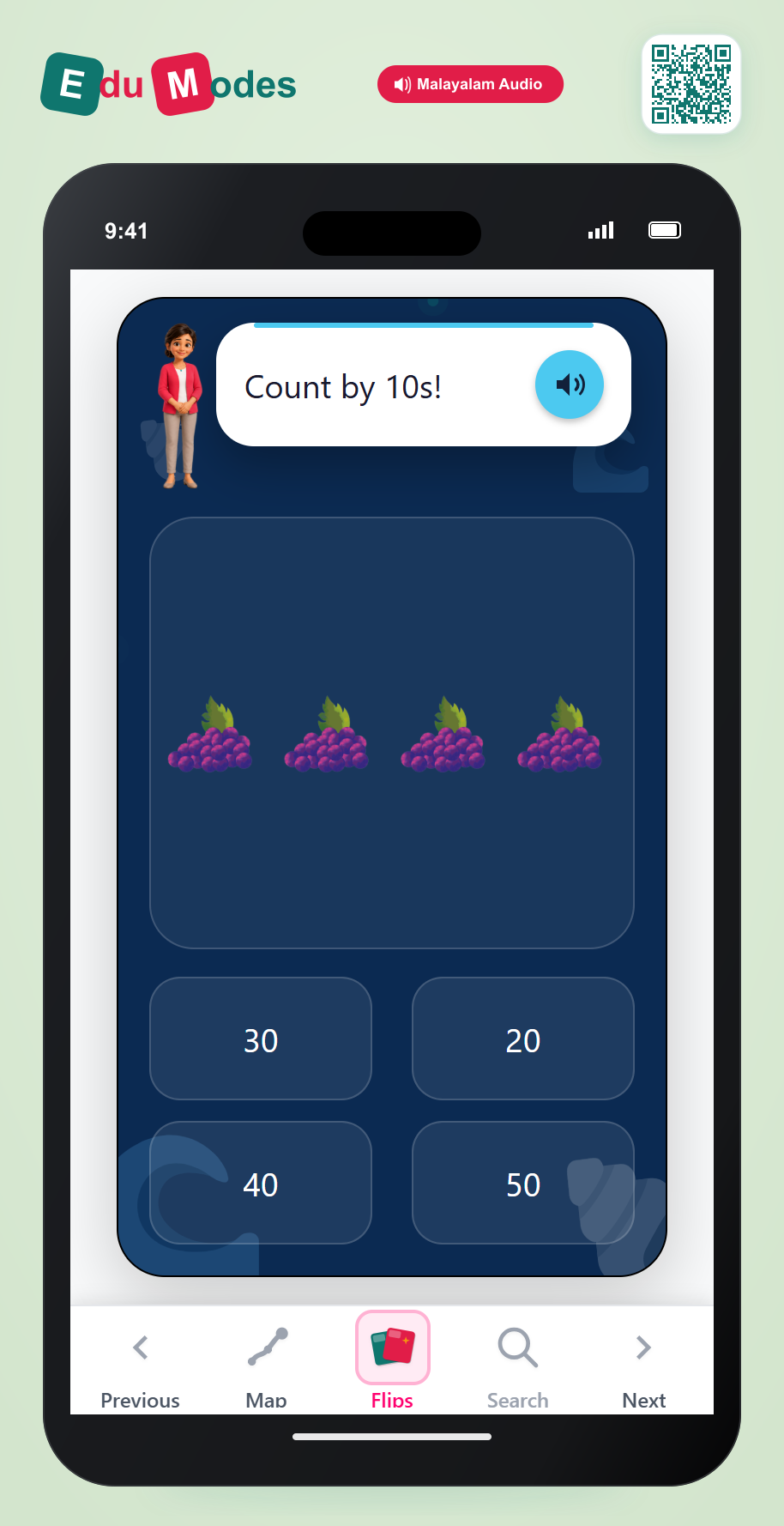 Count by 10s - 4 bunch of grapess (Malayalam) - Interactive Learning Game Preview