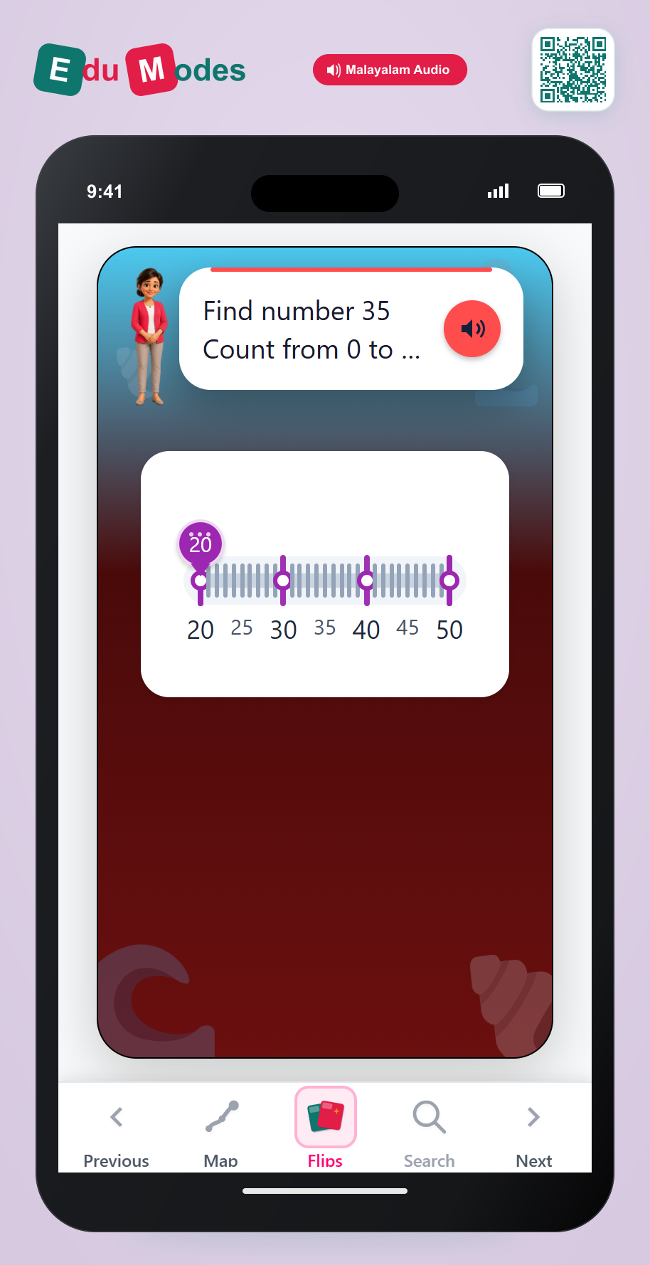 Place Number 20 to 50 (Malayalam) - Interactive Learning Game Preview