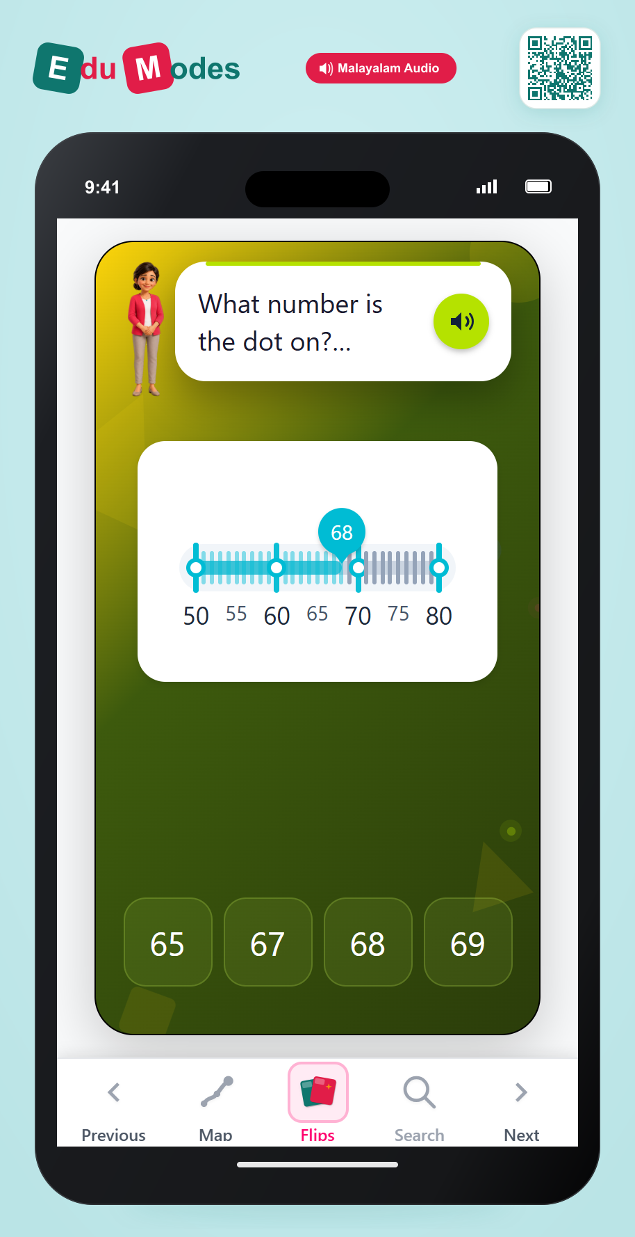 Read Number Line 50 to 80 (Malayalam) - Interactive Learning Game Preview