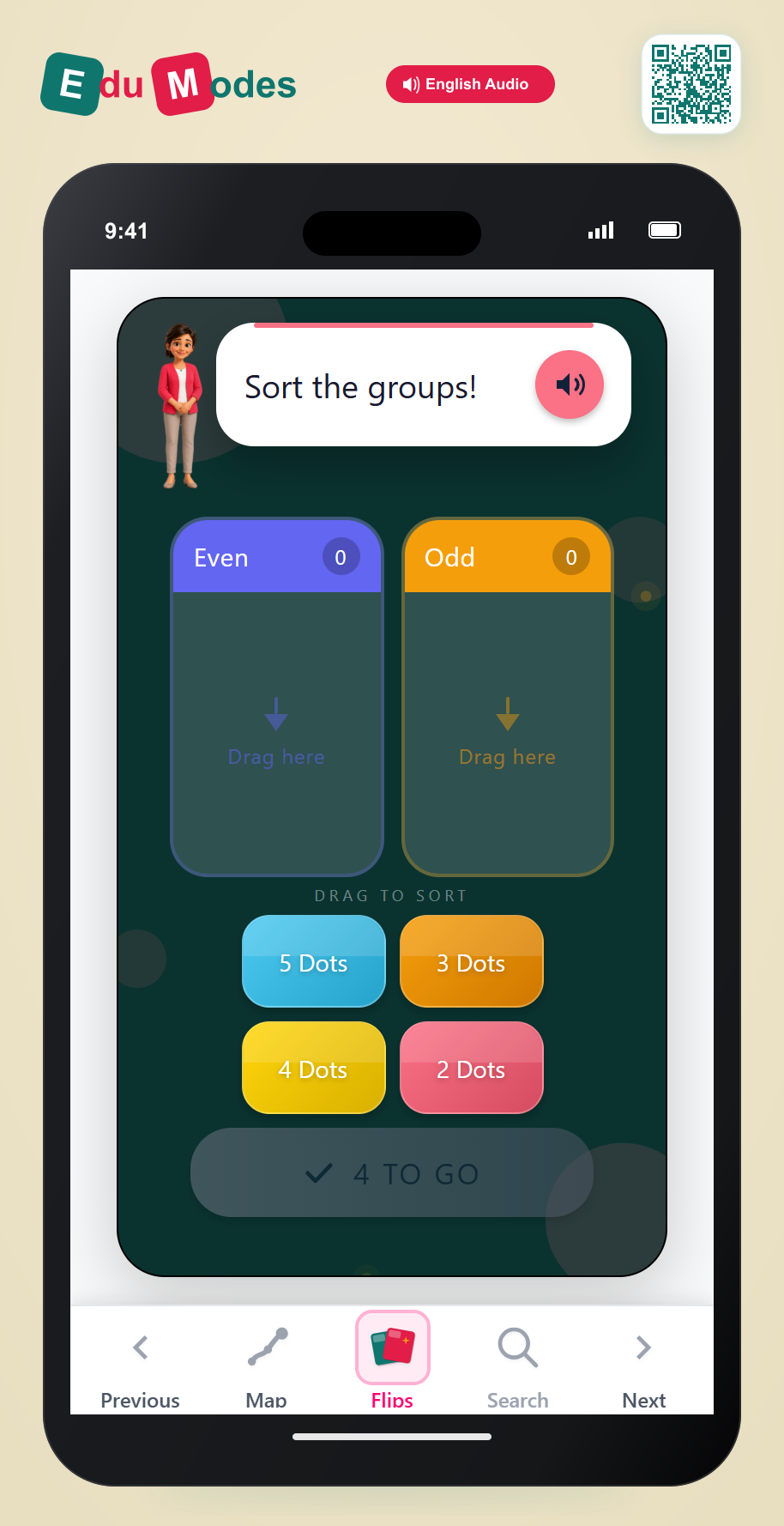 Grade 1 - Even or odd - Flip 3 - Interactive Learning Game Preview