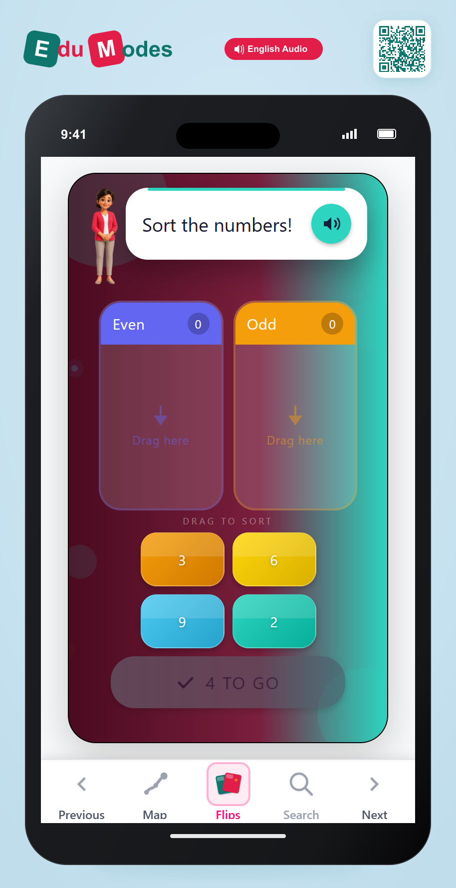 Grade 1 - Even or odd - Flip 4 - Interactive Learning Game Preview