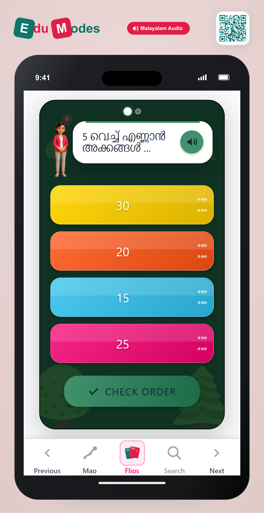Skip-counting patterns - Count by 5s Order (Malayalam) - Interactive Learning Game Preview