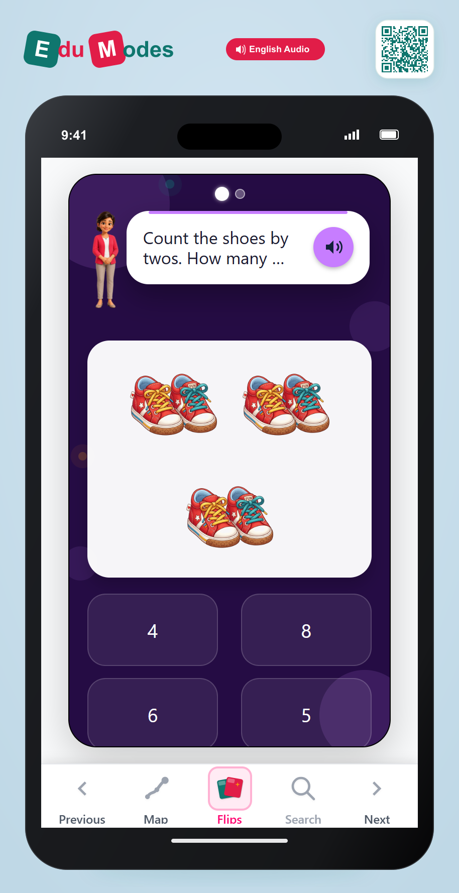 Skip-counting sequences - Shoes 2s - Interactive Learning Game Preview