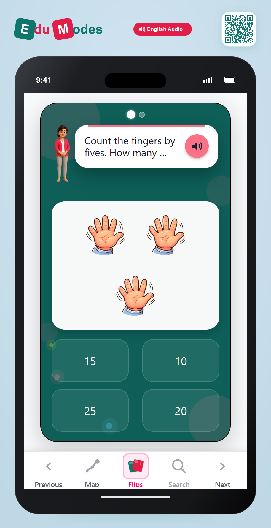 Skip-counting sequences - Hands 5s - Interactive Learning Game Preview