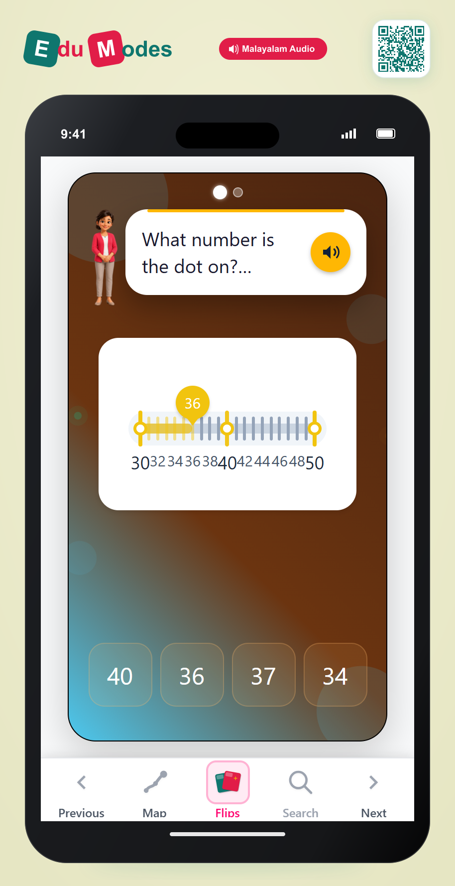 Number Line 30-50 (Malayalam) - Interactive Learning Game Preview