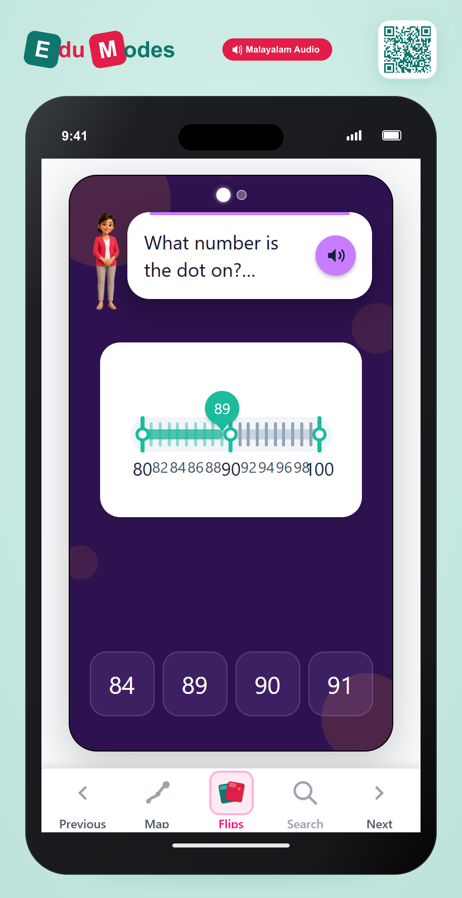 Number Line 80-100 (Malayalam) - Interactive Learning Game Preview