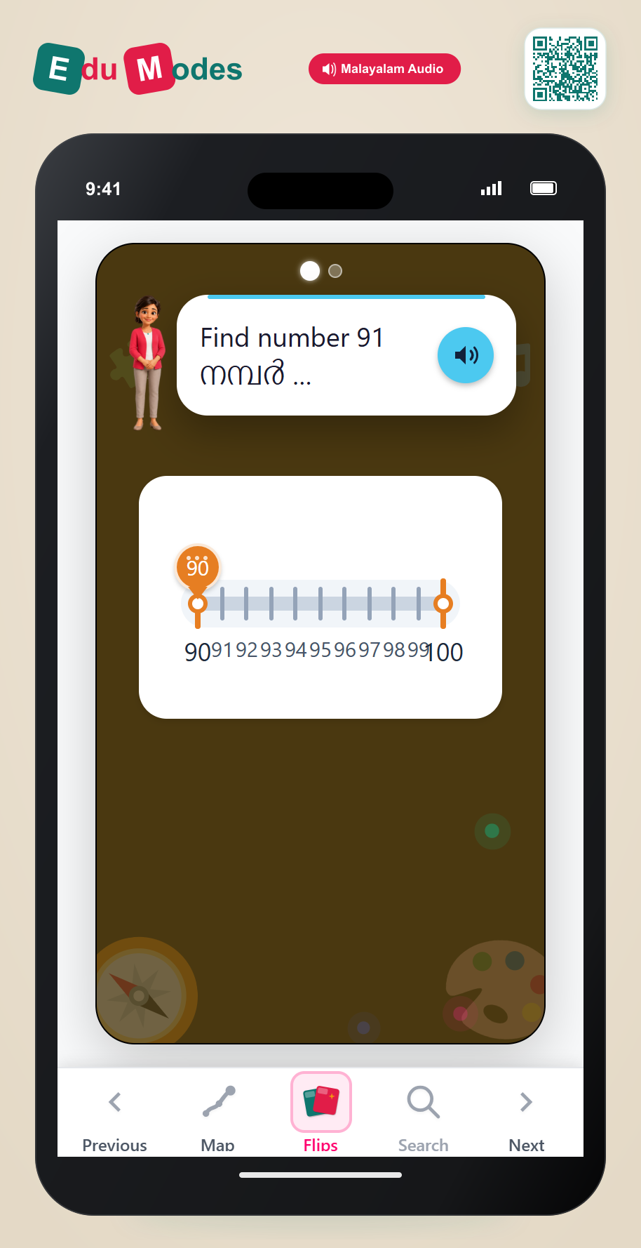 Place on Line 90-100 (Malayalam) - Interactive Learning Game Preview