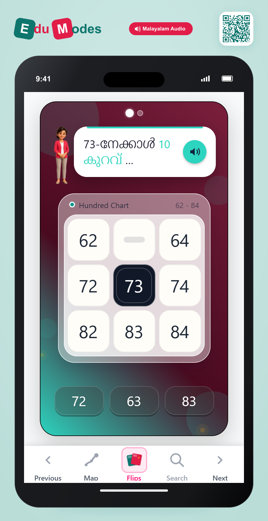 Hundred Chart - 10 Less (Malayalam) - Interactive Learning Game Preview