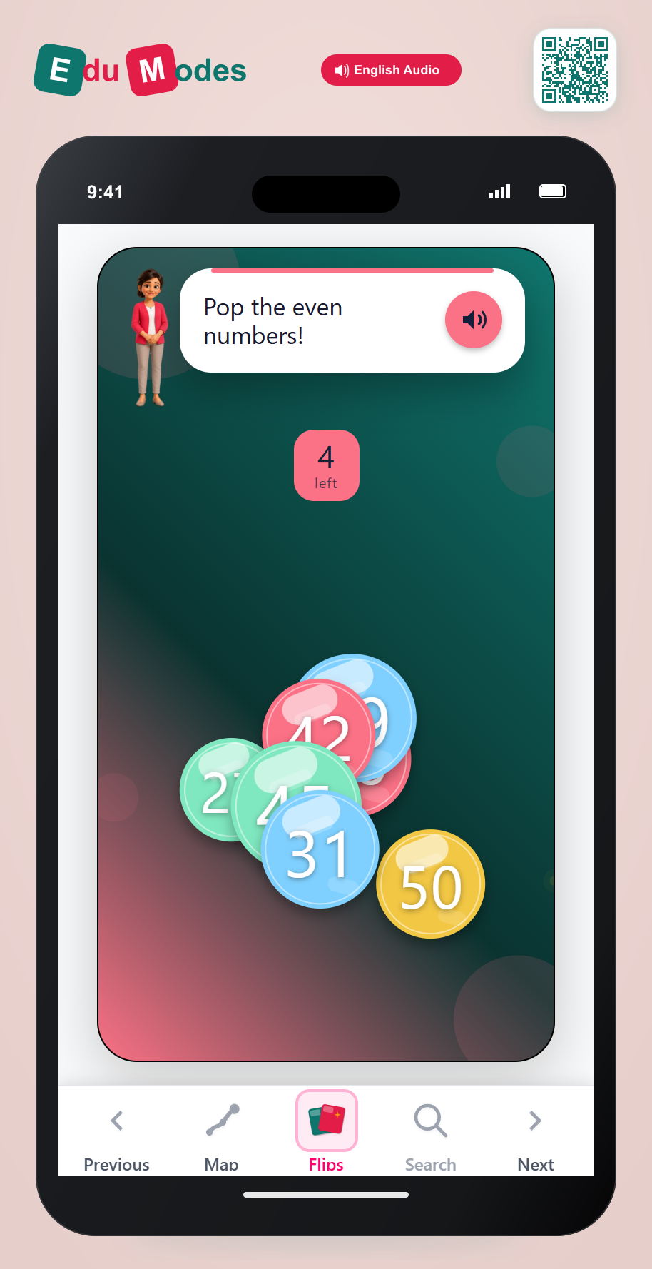 Identify numbers as even or odd - Pop Even 50 - Interactive Learning Game Preview