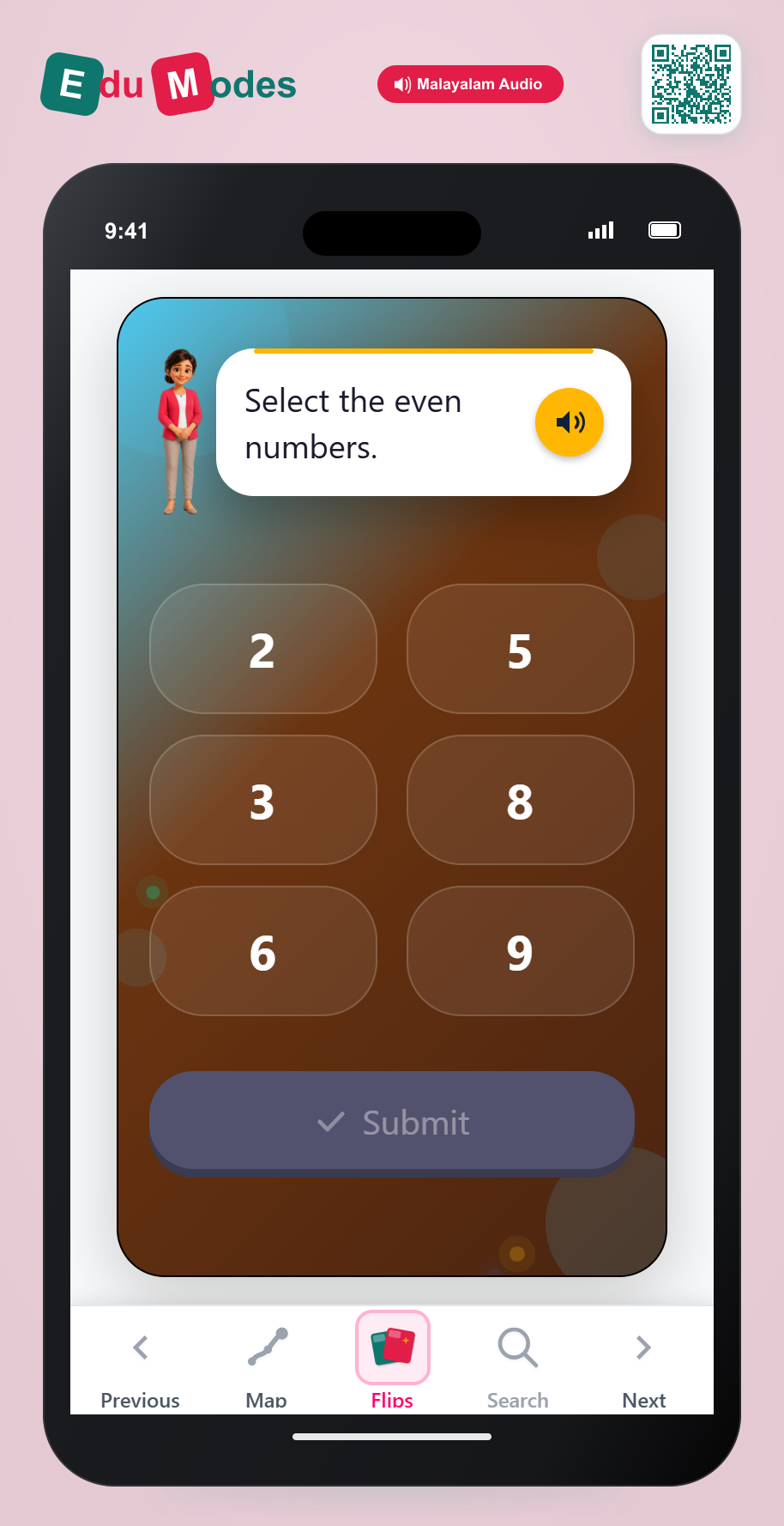 Select even or odd numbers - Select Even (1-10) (Malayalam) - Interactive Learning Game Preview