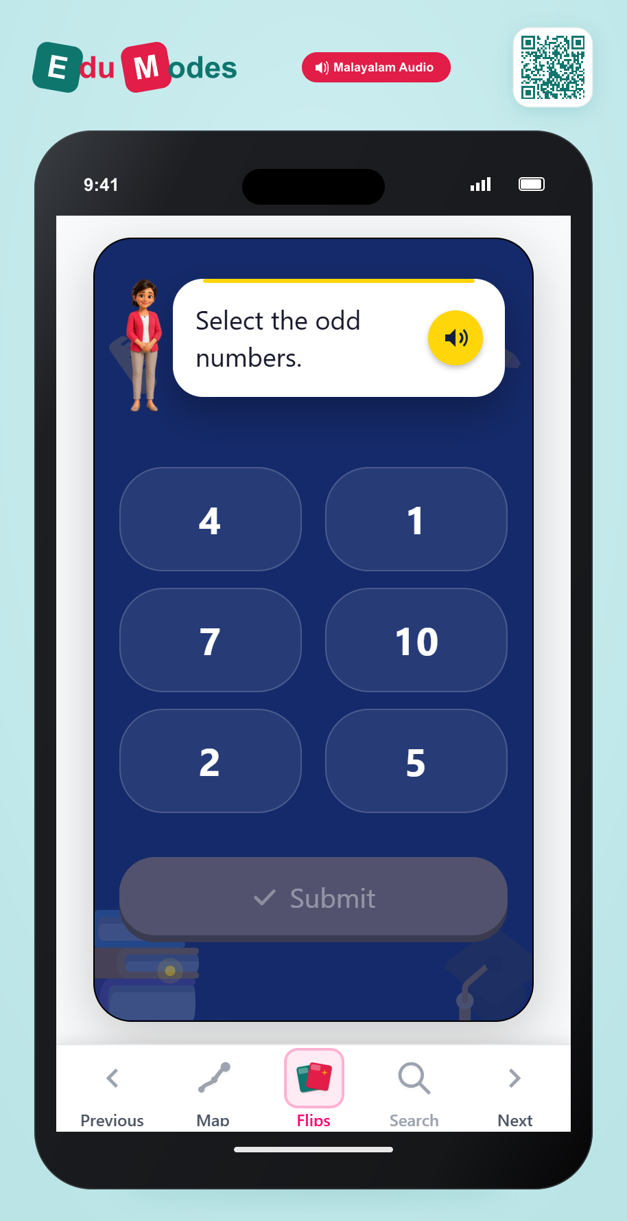Select even or odd numbers - Select Odd (1-10) (Malayalam) - Interactive Learning Game Preview