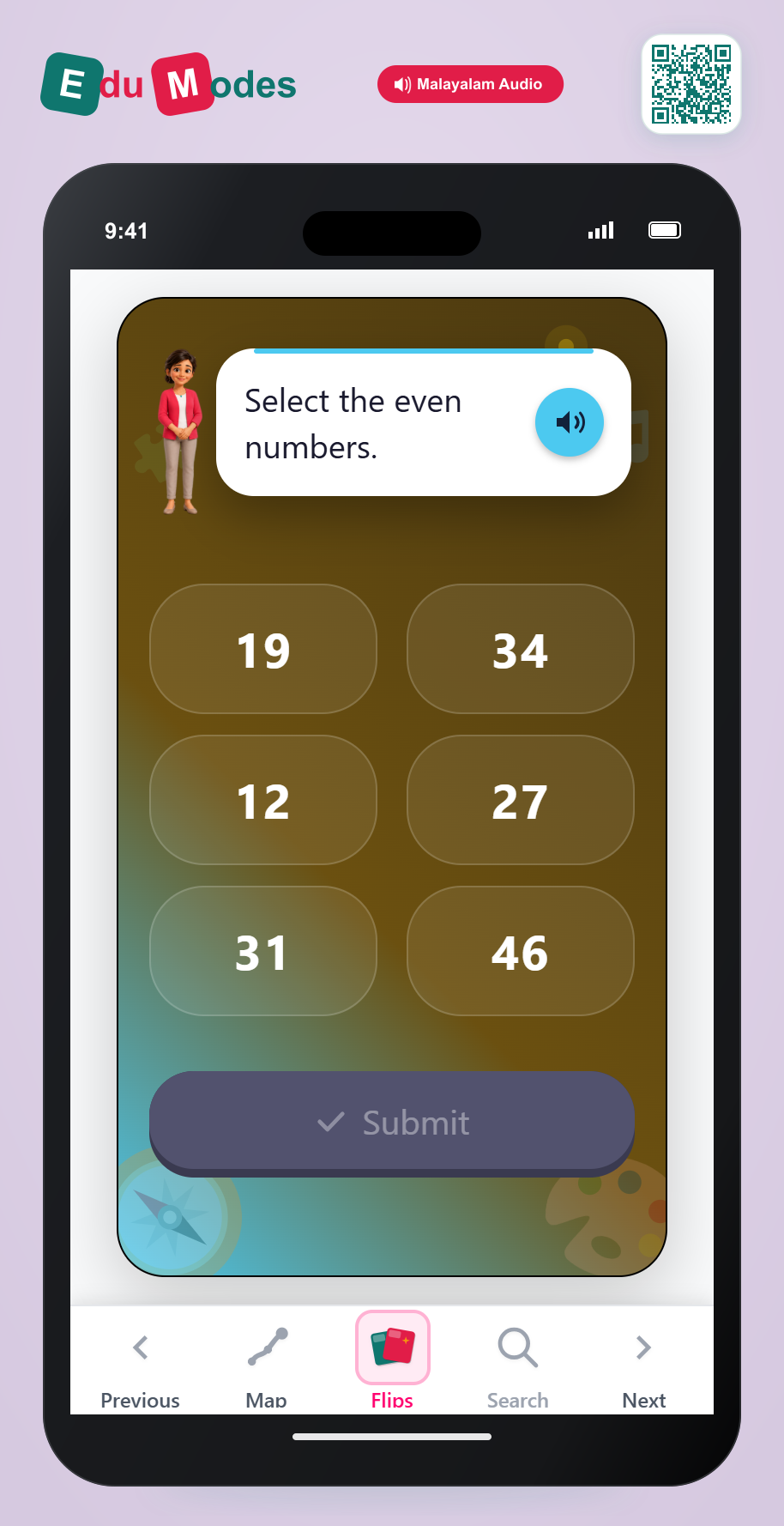 Select even or odd numbers - Select Even (1-50) (Malayalam) - Interactive Learning Game Preview