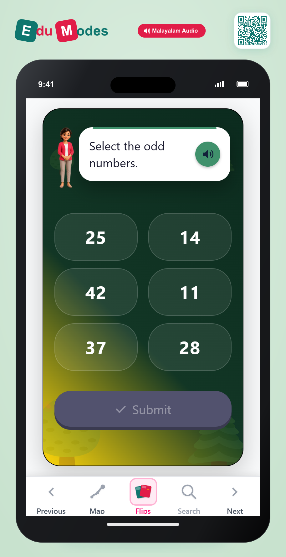 Select even or odd numbers - Select Odd (1-50) (Malayalam) - Interactive Learning Game Preview