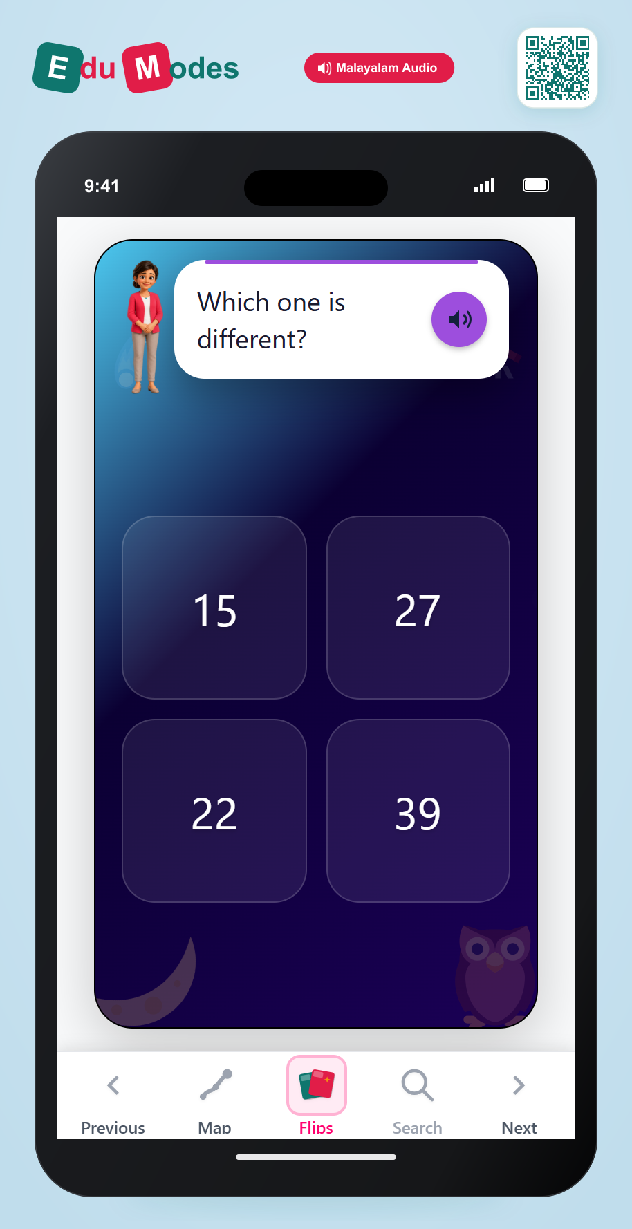 Select even or odd numbers - Odd One Out (Odd) (Malayalam) - Interactive Learning Game Preview