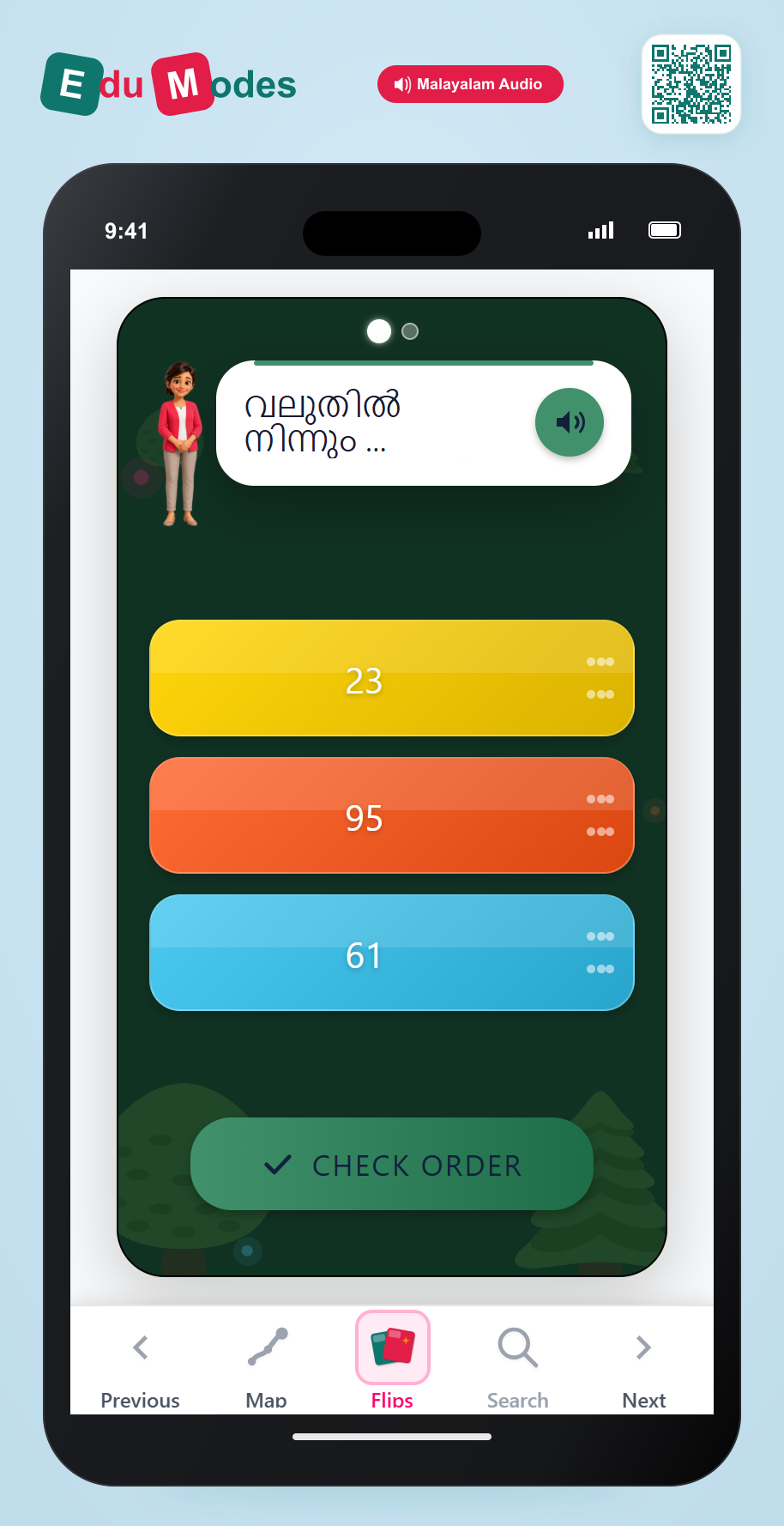 Put numbers up to 100 in order - Part 2 (Malayalam) - Interactive Learning Game Preview