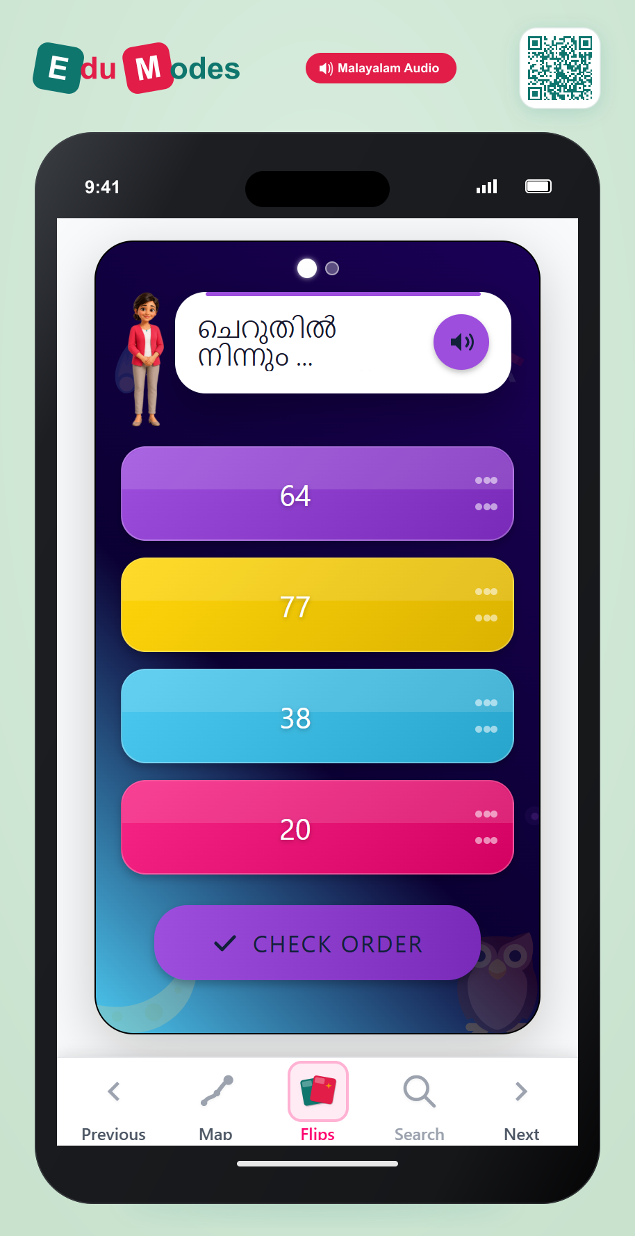 Put numbers up to 100 in order - Part 3 (Malayalam) - Interactive Learning Game Preview