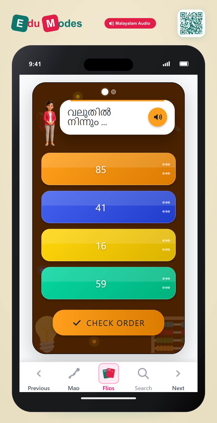 Put numbers up to 100 in order - Part 4 (Malayalam) - Interactive Learning Game Preview