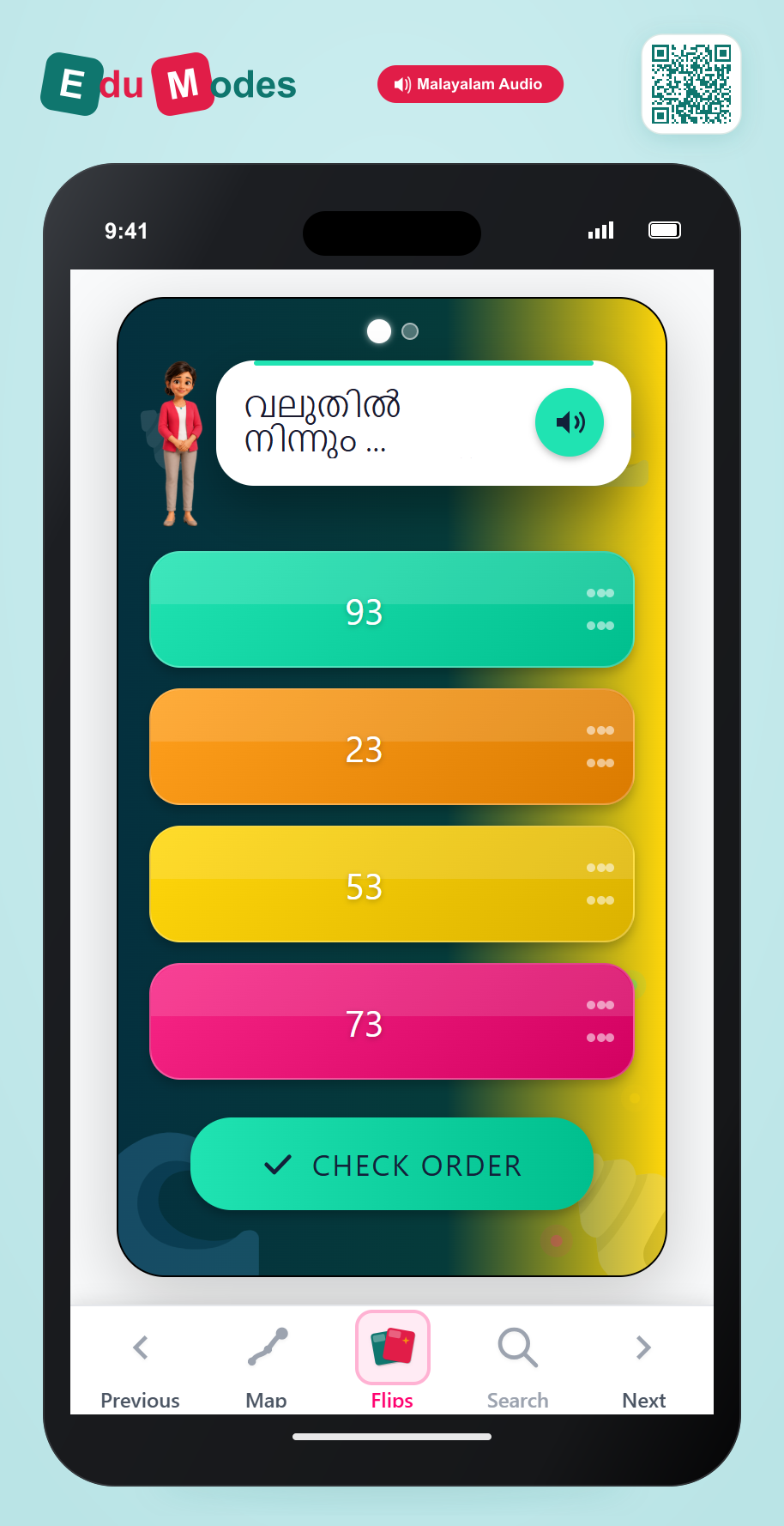 Put numbers up to 100 in order - Part 6 (Malayalam) - Interactive Learning Game Preview